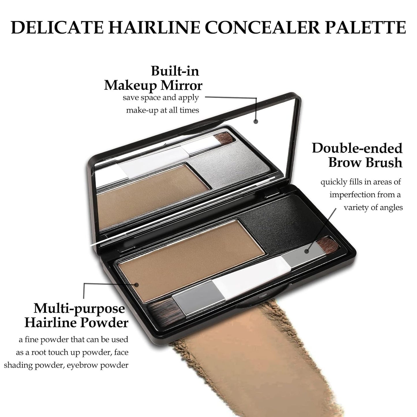 Boobeen Hair Shadow Powder Kit, Root Touch Up Powder Cover Hair Color, Temporary Concealer Powder with Brush for Gray Hair Root