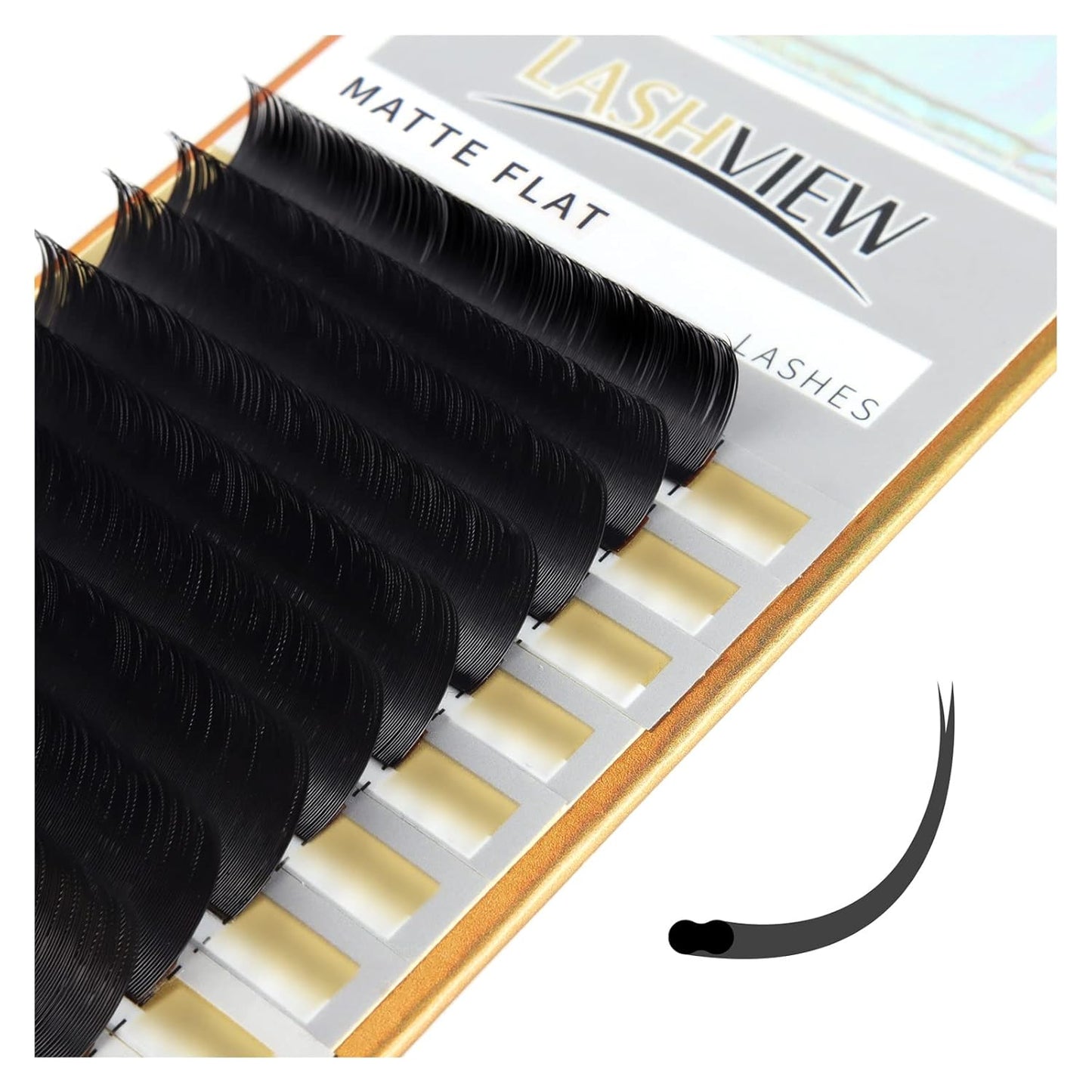 LASHVIEW Eyelash Extensions,Ellipse Flat Eyelash Extensions 0.15mm C Curl 8-15mm Mixed Tray,Mink Black,Individual Lashes,Super Matte Extremely Soft Professional Salon Use