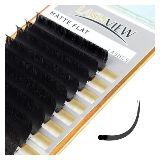 LASHVIEW Eyelash Extensions,Ellipse Flat Eyelash Extensions 0.15mm C Curl 8mm, Black,Individual Lashes,Super Matte Extremely Soft Professional Salon Use