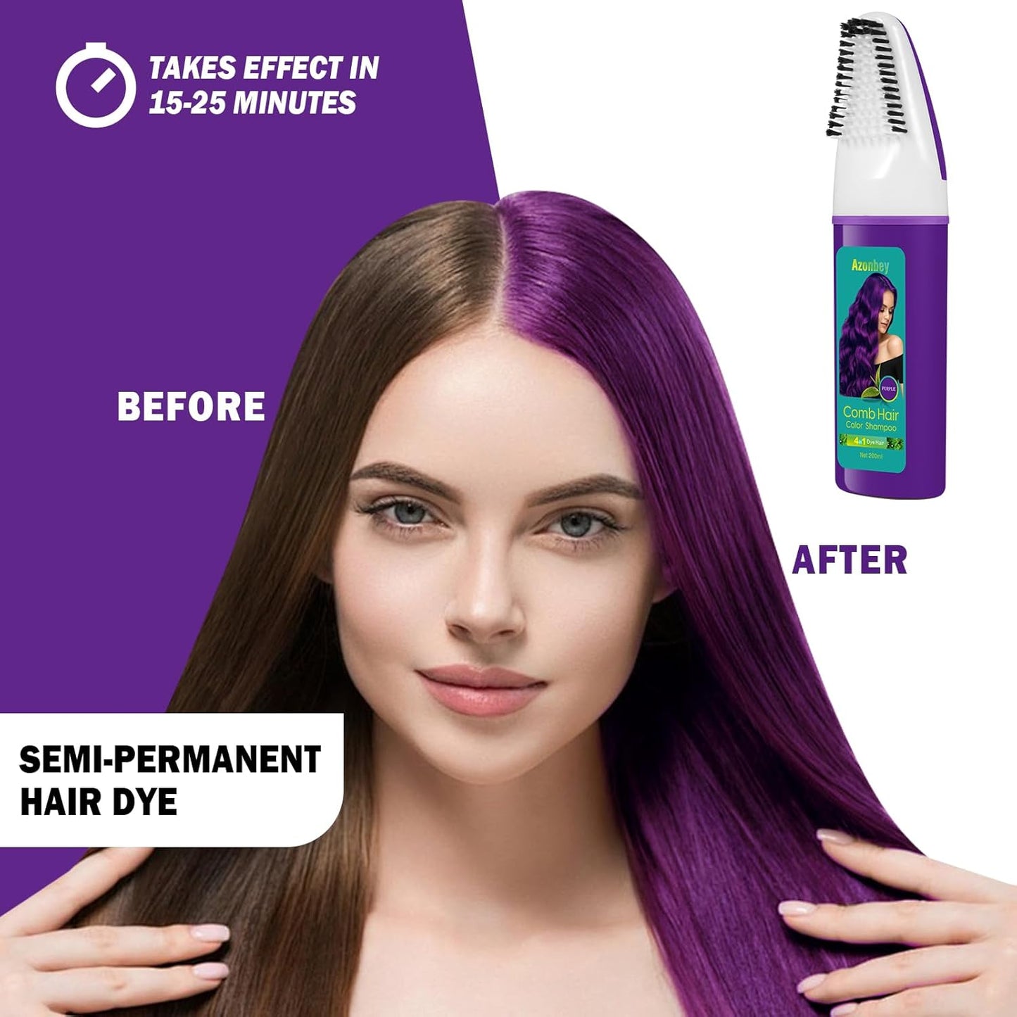 Purple Hair Dye for Women, Semi Permanent Hair Dye Shampoo for Gray hair Coverage 4 in 1 Natural Ingredients with Comb, Convenient to Use Hair Color Shampoo (Purple)