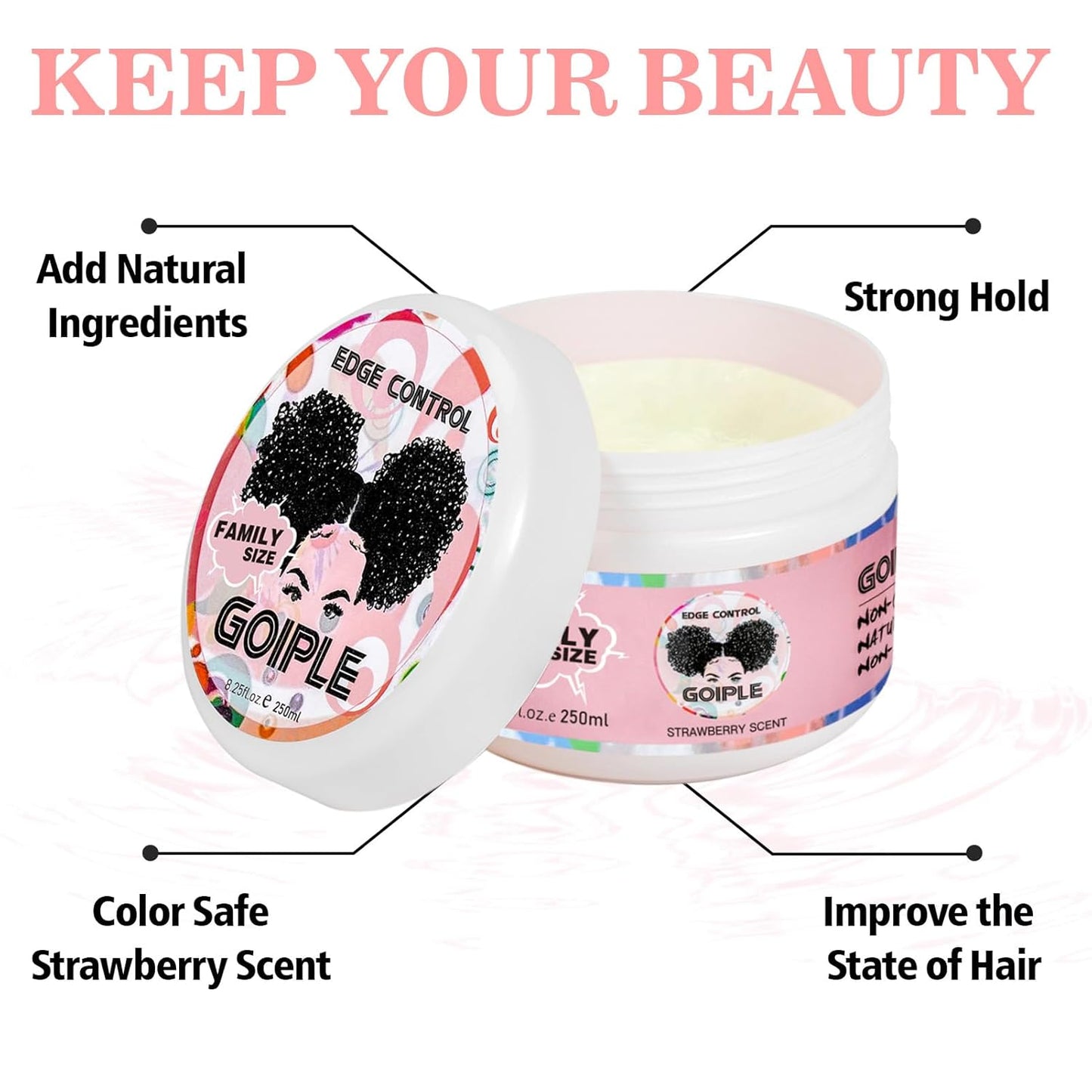 8.25 OZ Edge Control Wax for Women Strong Hold Non-greasy Edge Smoother, Edge Control for Back Hair Extreme Hold Pack, Hair Gel for All Hair Types, No Flaking, Extra Hold Water-based Edge Stay Gel Set