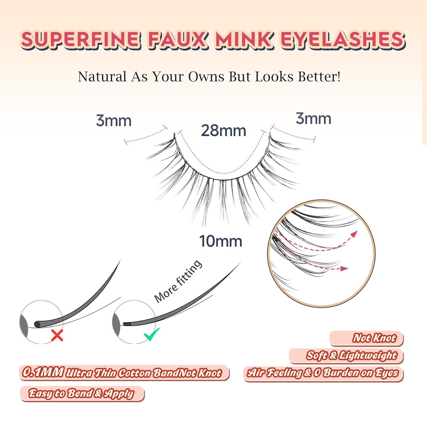 Lashes Short Eyelashes 10MM Natural Lashes Wispy Thin Band Strip Lashes Short Eyelashes Natural Look 3D Volume Lashes 7 Pair Fake Lashes Siligli