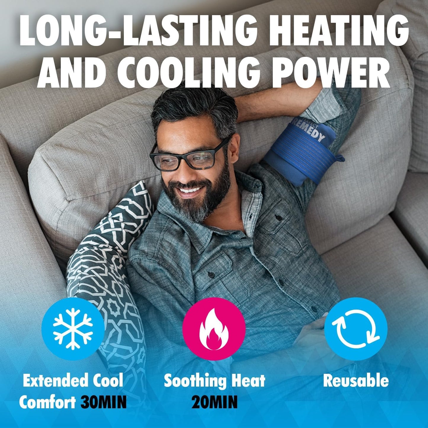 Perfect Remedy 2-Pack Gel Ice Packs for Injuries with Strap Cover, Flexible Hot Cold Compress, Soothing Soft Ice Packs for aid in Injuries Conditions, Alternative to Hot Water Bottles (Blue, Regular)