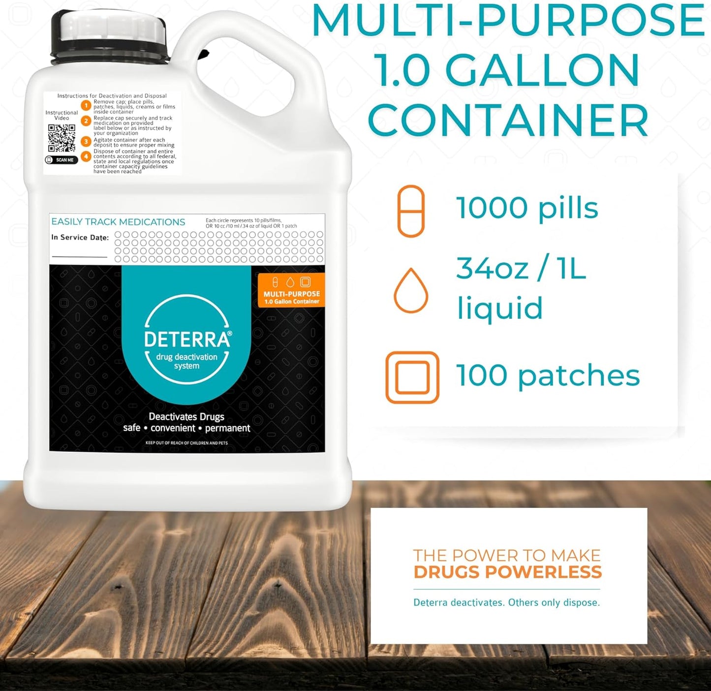 Deterra Multi-Purpose - Drug Deactivation and Medication Disposal System - Safe Medication, Pill, and Liquid Destroyer - 1 Gallon Container (4-Pack)