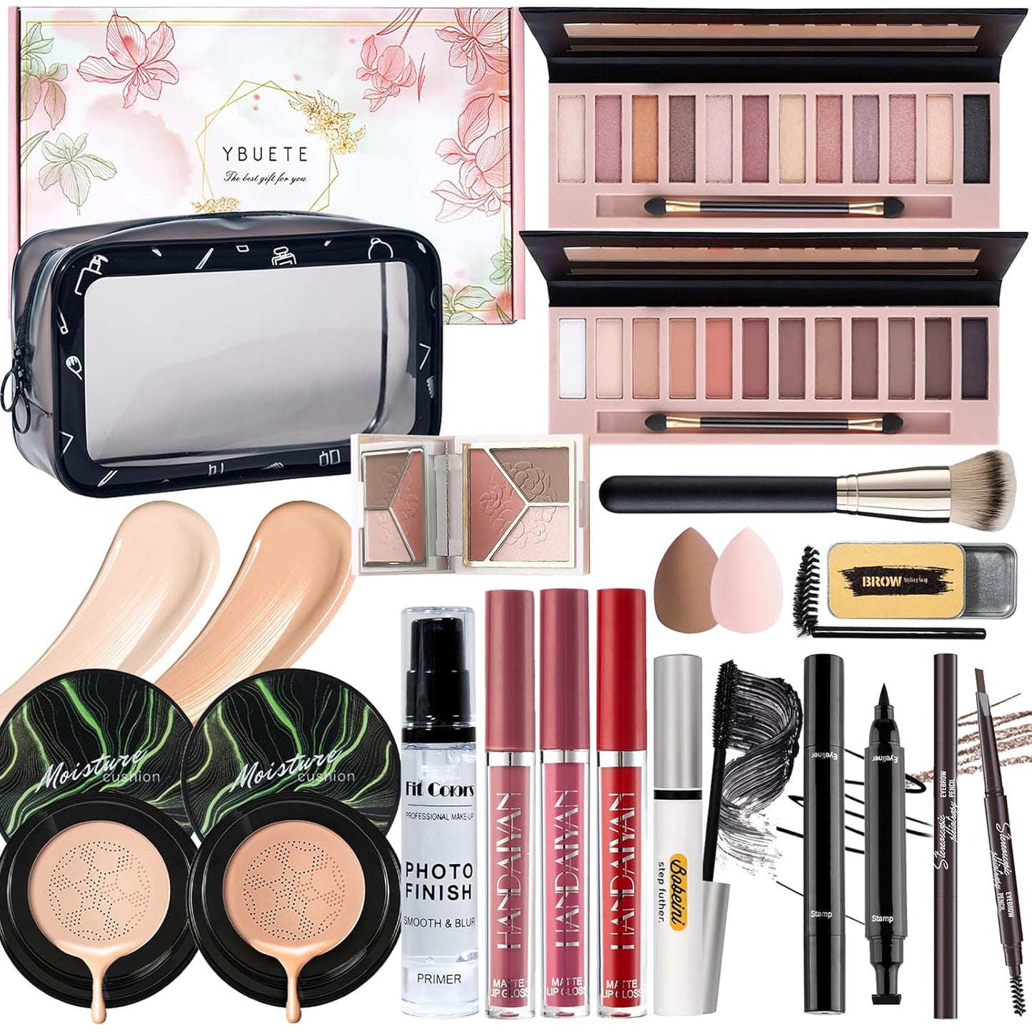 Makeup Set Kit for Women Full Kit, Makeup Present for Women Teen Girl, Eyeshadow CC Cream Face Primer Brush 3 in 1 Palette Lip Gloss, Eyebrow Soap Mascara Eyeliner Makeup bag