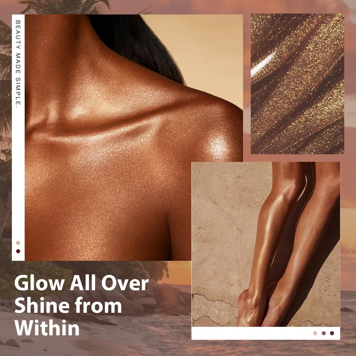 Body Shimmer Oil, 50ml Suncreen Liquid Highlighter Bronzer Body Glitter Oil Long Lasting Moisturizing Makeup Lotion Illuminate Serum Glow Shimmer Skin 1.7 Fl Oz（Bronze Brown #01）