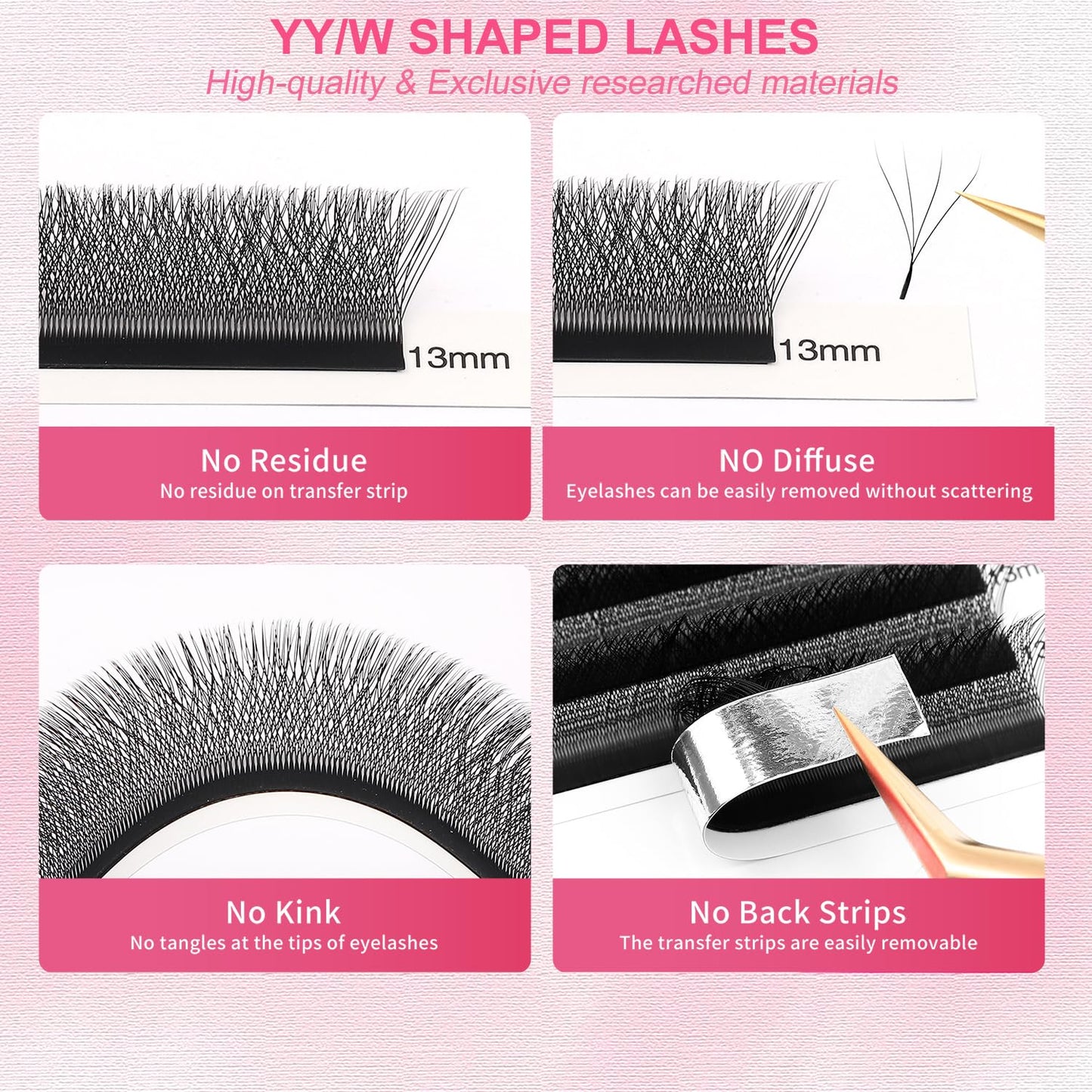 W Lash Extensions Supplies 4D Eyelash Extensions W Shape 0.07mm Thickness D Curl 9mm Premade Fans Easy Fan Lashes Volume Matte Black 12 Rows Crisscross Eye Lashes(W-4D-0.07-D,9mm)
