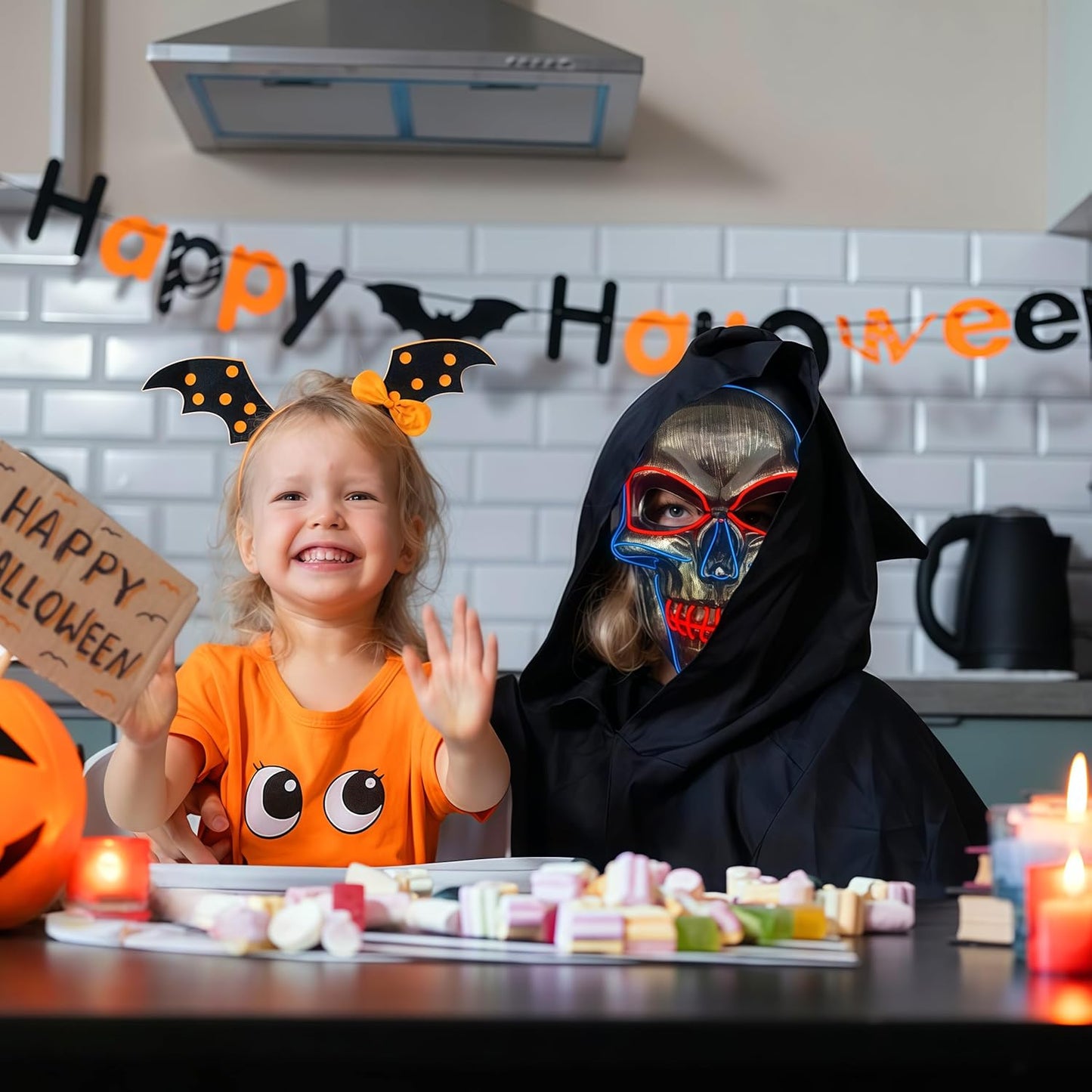 OceanWings Halloween Mask LED Light up Costumes Scary Mask for Party Supplies Favor