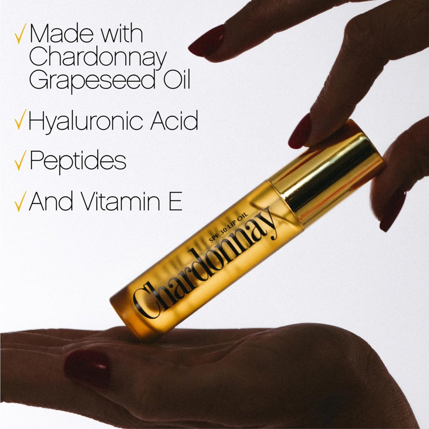 Vacation Chardonnay Lip Oil SPF 30, Sunscreen for Lips, Hydrating Lip Oil, Caramel Vanilla Flavored Lip Gloss, Clear Plumper, Non-Sticky Lip Balm with SPF 30, Vegan, 0.2 Fl. Oz.