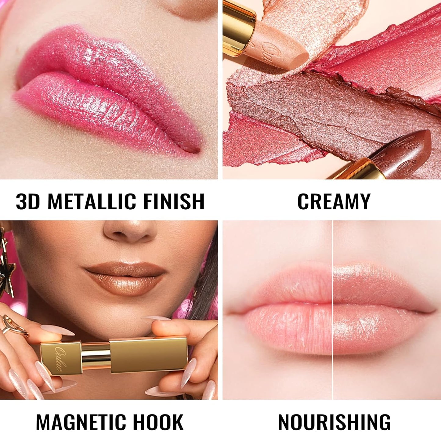 Oulac Red Lipstick Christmas Gifts for Women - Metallic 3D Shine Lightweight Hydrating Formula, High Impact Lip Color, Full Coverage Lip Makeup, Cherry Bomb(12)