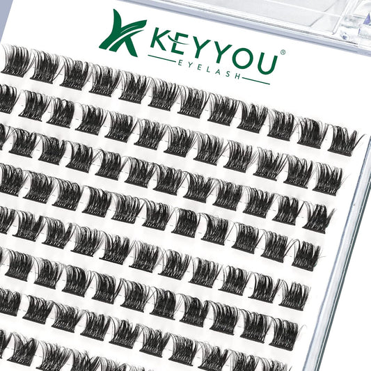 Lash Clusters,96 Pcs Cluster Lashes D Curl 10mm DIY Lash Extensions Eyelash Clusters,KEYYOU Volume Wispy Individual Lashes Soft&Comfortable Easy DIY at Home(Y06,D-10mm)
