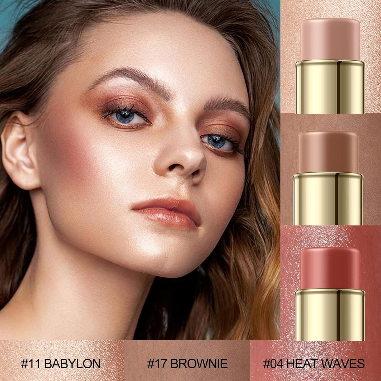 3 Pcs MEDIUM Contour Stick Set,Cream Blush & Highlighter Bronzer Pen,Long Lasting & Smooth Natural Face Contouring Illuminator,Professional Makeup Kit for All Skin