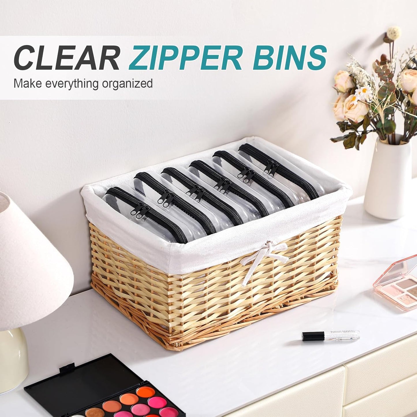 Sanwuta 6 Pcs Clear Hard Zipper Case Pencil Pouches Hard Plastic Zipper Pouches Makeup Bag Transparent Cases for Snacks Plastic Storage Organizer Box for Travel(Black,7.48 x 3.94 x 2 Inch)