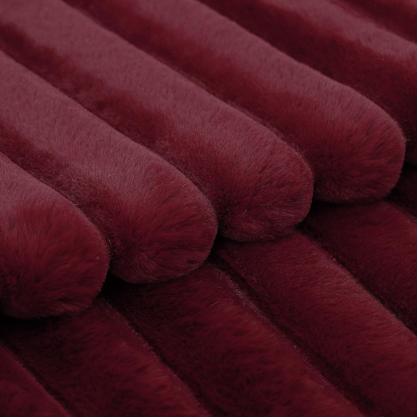 MADIZZ Set of 2 Faux Wool Plush Decorative Throw Pillow Covers 22x22 Inch Burgundy Fluffy Striped Soft Decorative Cushion Cover for Sofa Bedroom Pillow Shell