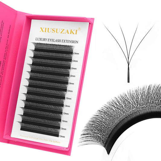 W Lash Extensions Supplies 4D Eyelash Extensions W Shape 0.07mm Thickness C Curl 13mm Premade Fans Easy Fan Lashes Volume Matte Black 12 Rows Crisscross Eye Lashes(W-4D-0.07-C,13mm)