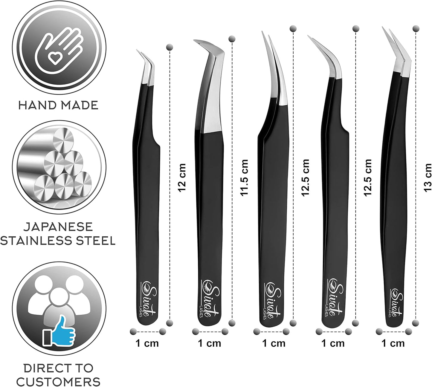 SIVOTE Eyelash Extension Tweezers for Classic & Volume Lashes, 5-Pack, Black