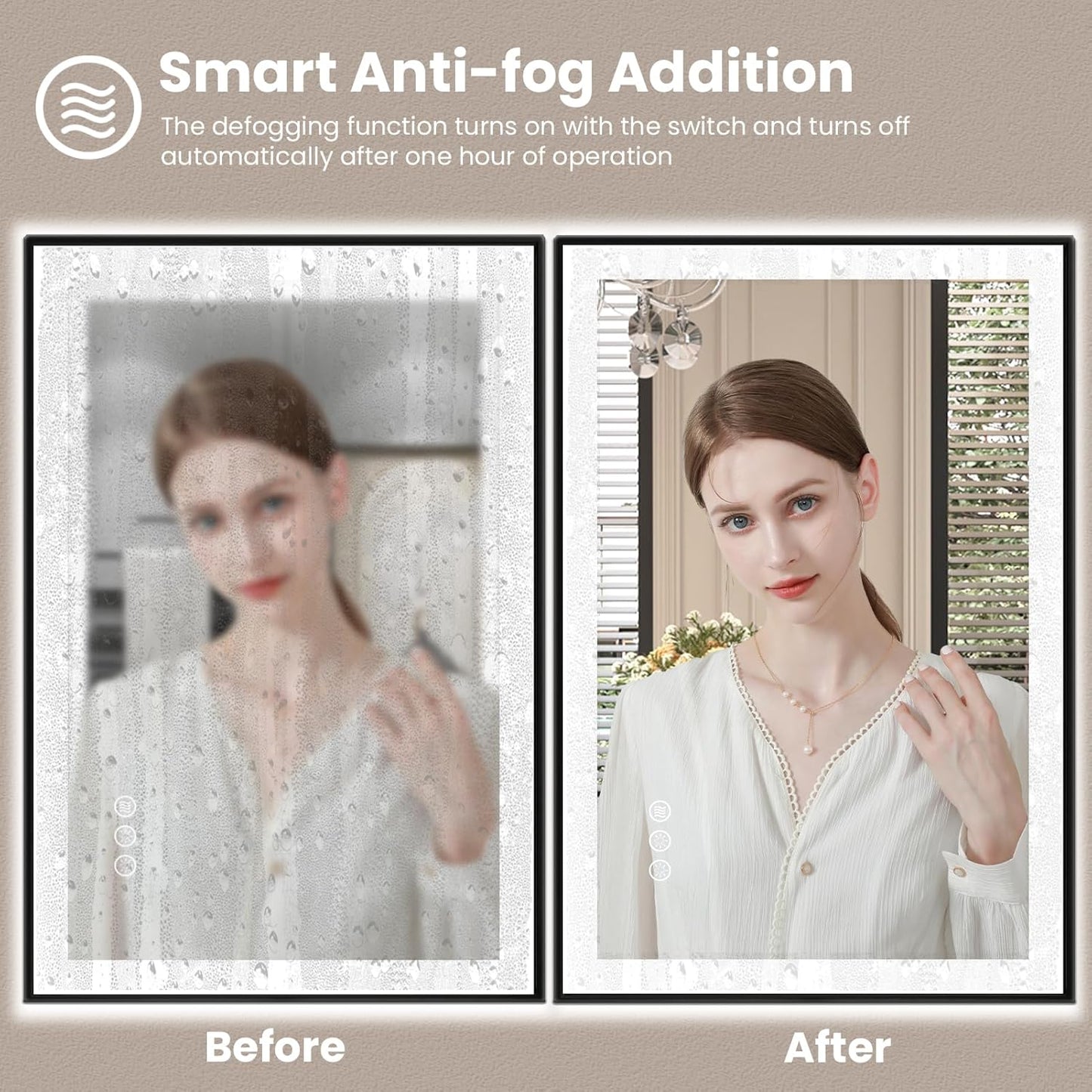 Amorho 55" X30" LED Bathroom Mirror with Black Frame, Front Light and Backlit(Controlled Separately), Stepless Dimmable, Anti-Fog, Shatter-Proof, 3 Colors, Memory