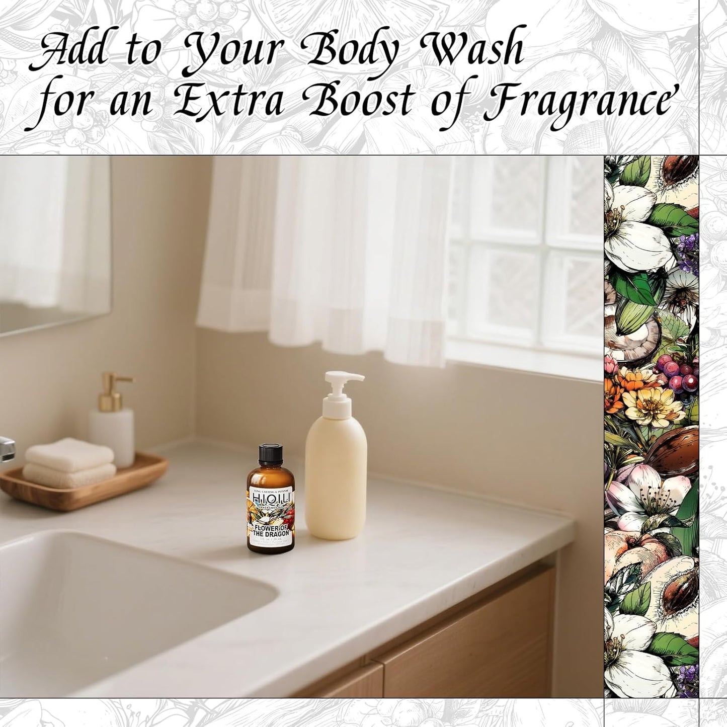 HIQILI Flower of The Dragon Fragrance Oil for Diffuser, Inspired by Td.Orient Fiore-deDrago, Candle, Soap, Perfume & Linen Spray Making, Vanilla Cream Scent, Long-Lasting Aroma - 1 Fl Oz