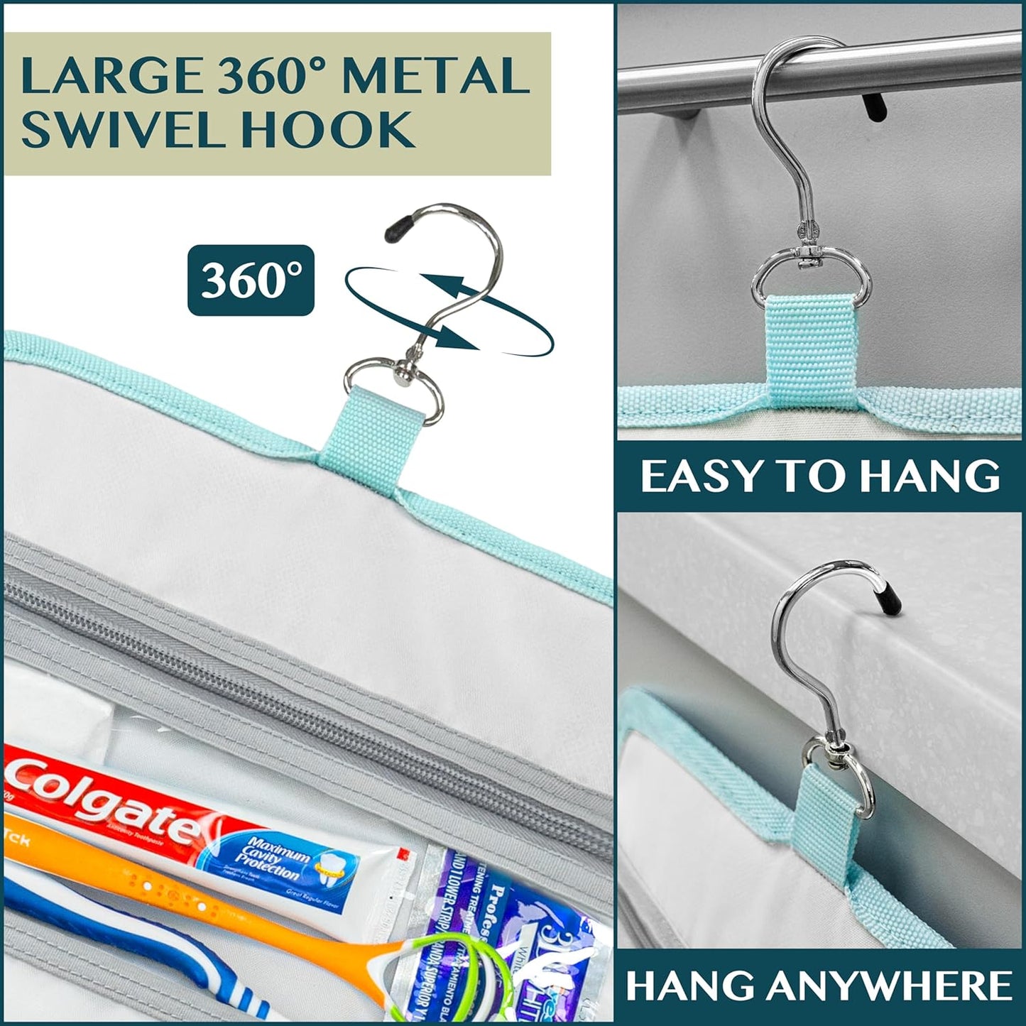 PAVILIA Travel Hanging Toiletry Bag for Women Men, Large Capacity Makeup Bag Kit, Waterproof Cosmetic Storage Organizer Case for Bathroom Shower