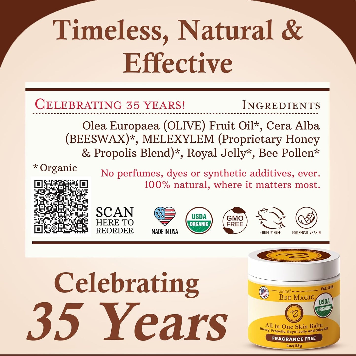 Sweet Bee Naturals - Sweet Bee Magic, All In One Healing Skin Cream. Organic Skin Balm, Small Batch Crafted in USA, 4 Ounce Jar. Certified Organic, 2-4 Ounce Jars (8 Ounce)