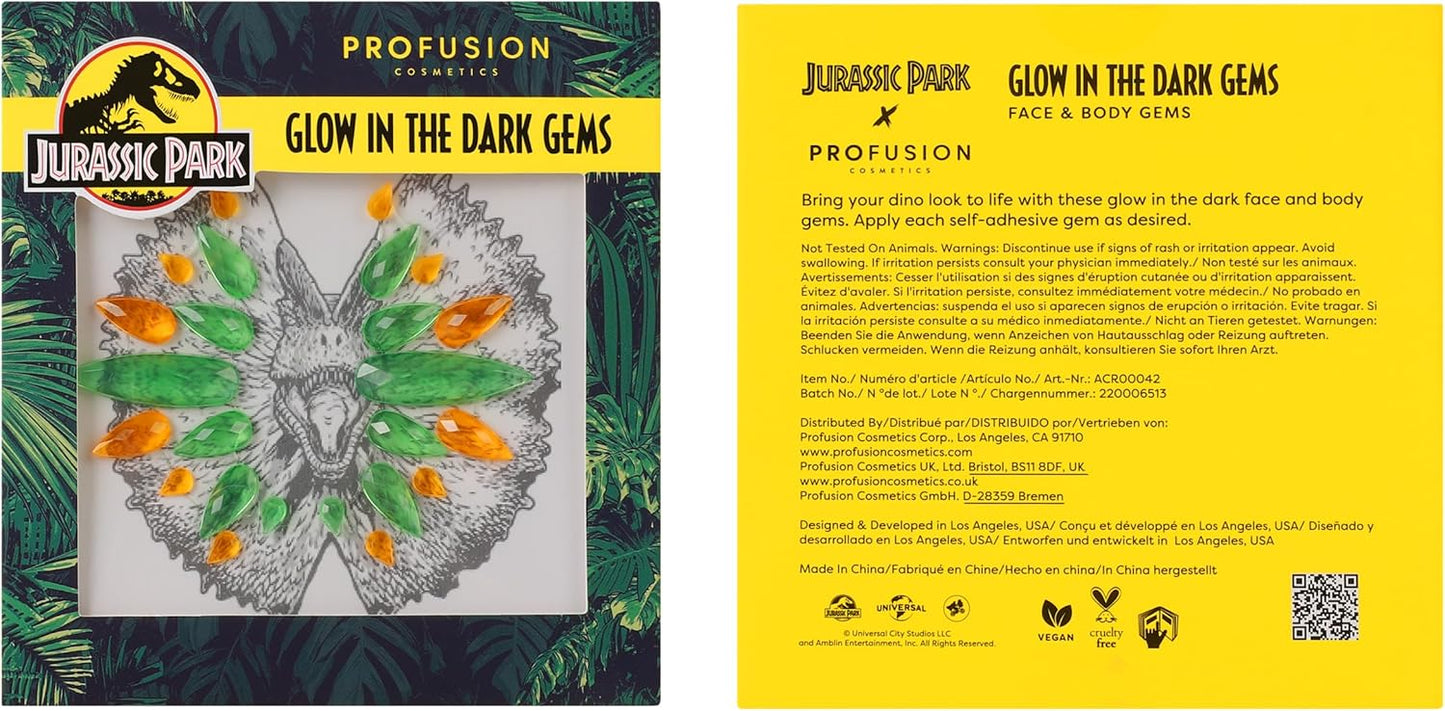 Profusion Cosmetics Jurassic Park Adventure Beauty Set - Experience the Thrills with the Jurassic Park Visitor Set - Face & Body Glow Gems, Chrome Liner, Collectors' Pass & Beauty Headband
