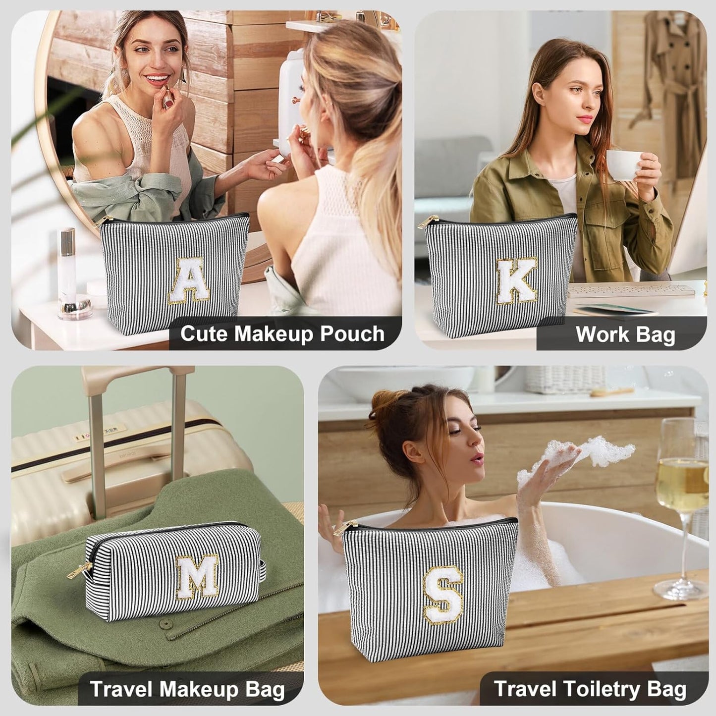 YOOLIFE Gifts for Teen Girls - Personalized Initial Cosmetic Makeup Pouch | Travel Bag | Black