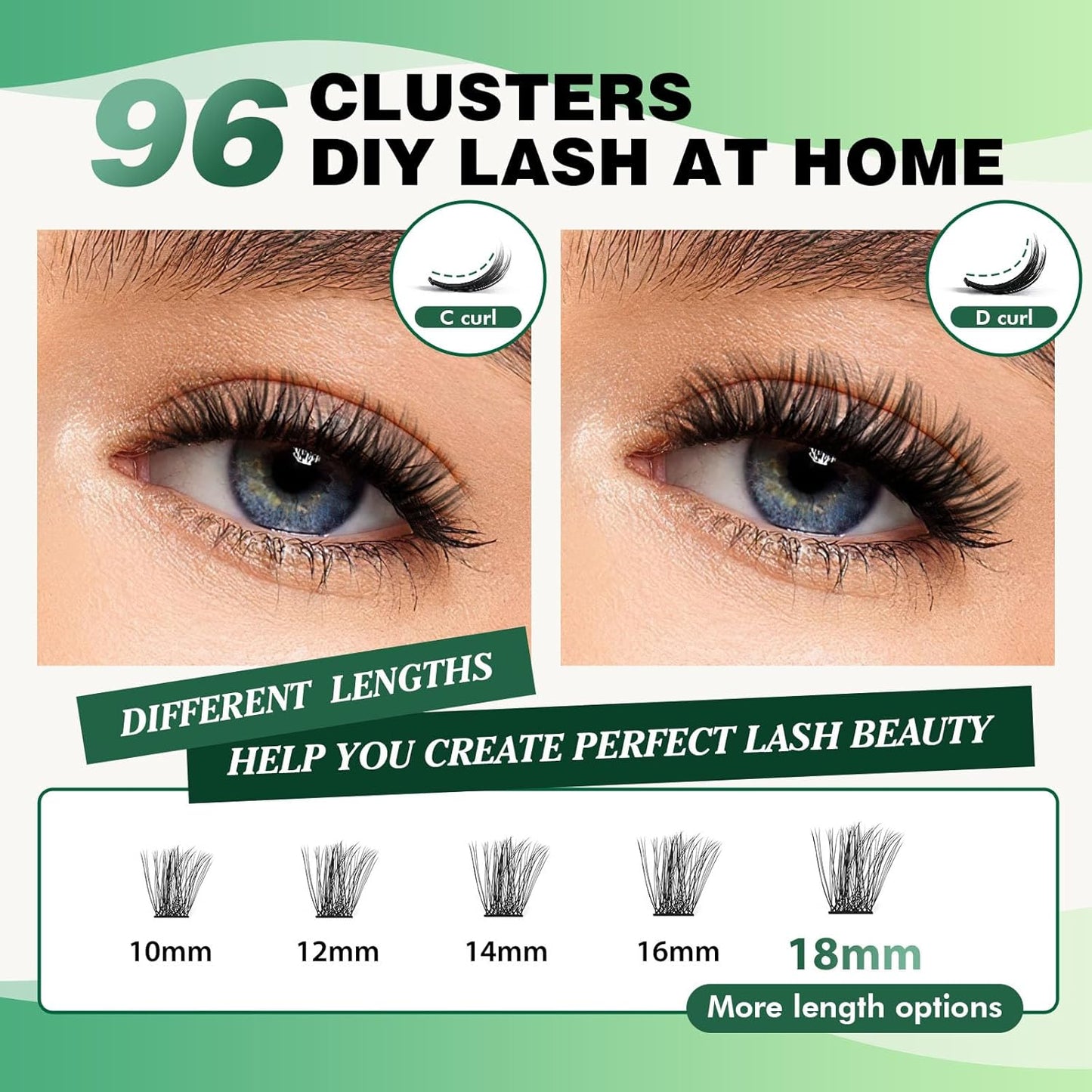 Lash Clusters,96 Pcs Cluster Lashes D Curl 12mm DIY Lash Extensions Eyelash Clusters,KEYYOU Volume Wispy Individual Lashes Soft&Comfortable Easy DIY at Home(Y05,D-12mm)