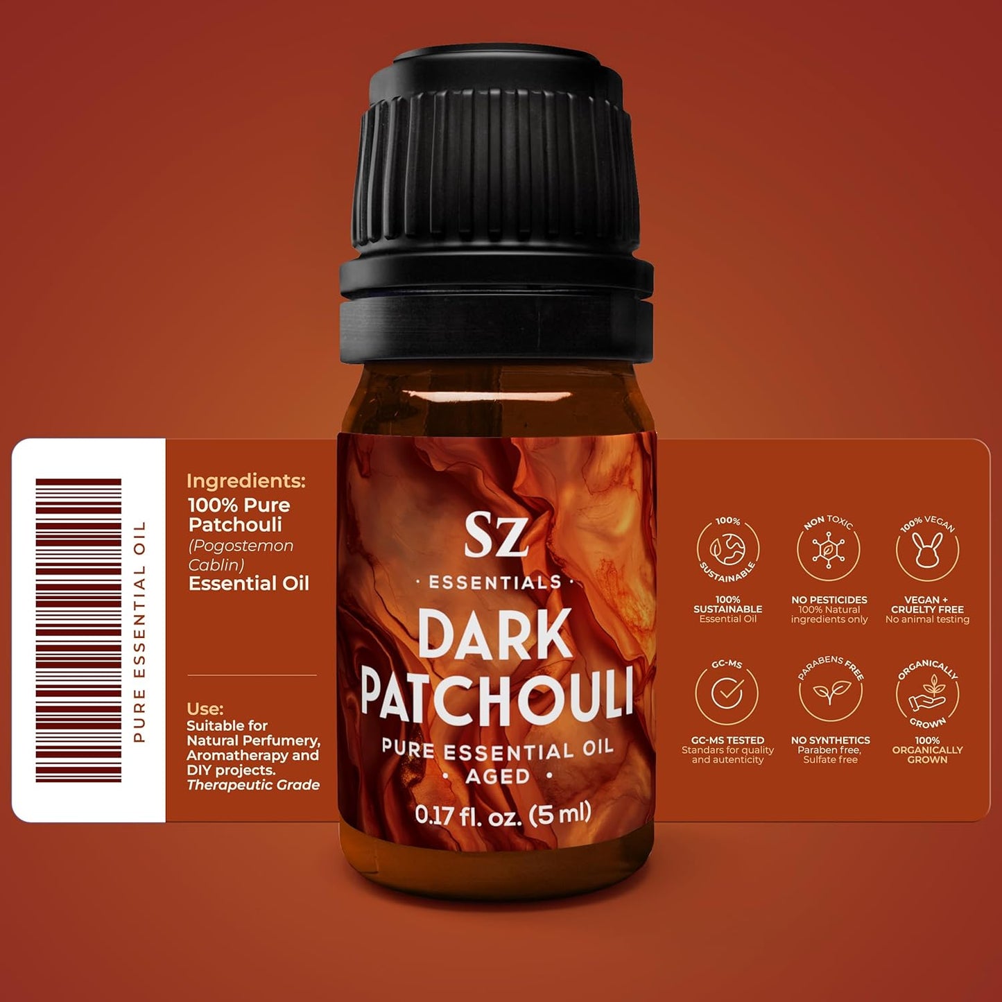 – 5-Year Aged Dark-Patchouli – Premium Essential Oil – Deep, Earthy Aroma | 100% Pure for Aromatherapy, Wellness & Natural Perfumery – DIY | Therapeutic Grade & Vegan – 0.17 fl oz.