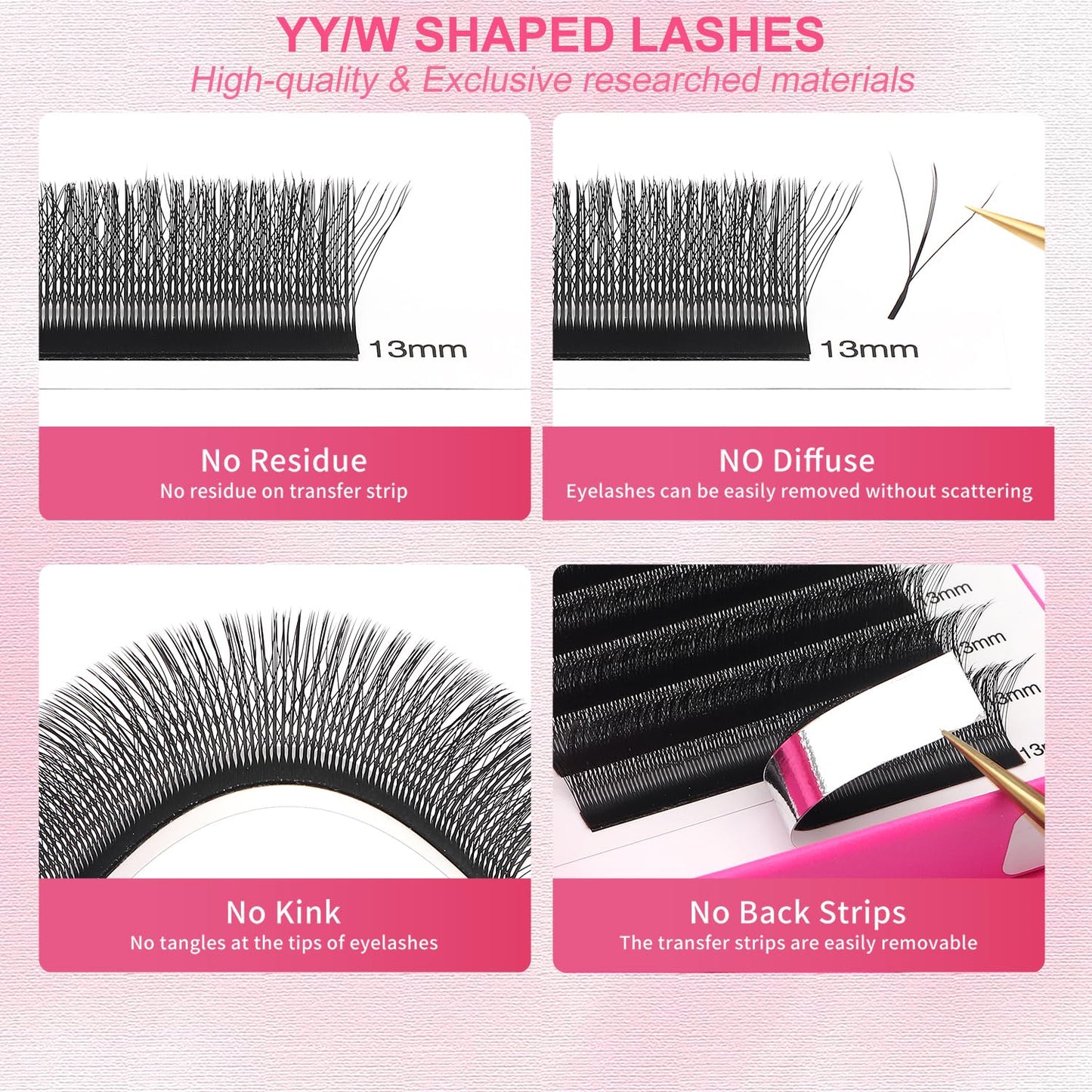 Lash Extensions Three Core Tips 3D Eyelash Extensions W Shape 0.07mm Thickness C Curl 13mm Premade Fans Easy Fan Volume Lashes Matte Black Crisscross(W-3D-Three Core-0.07-C,13mm)