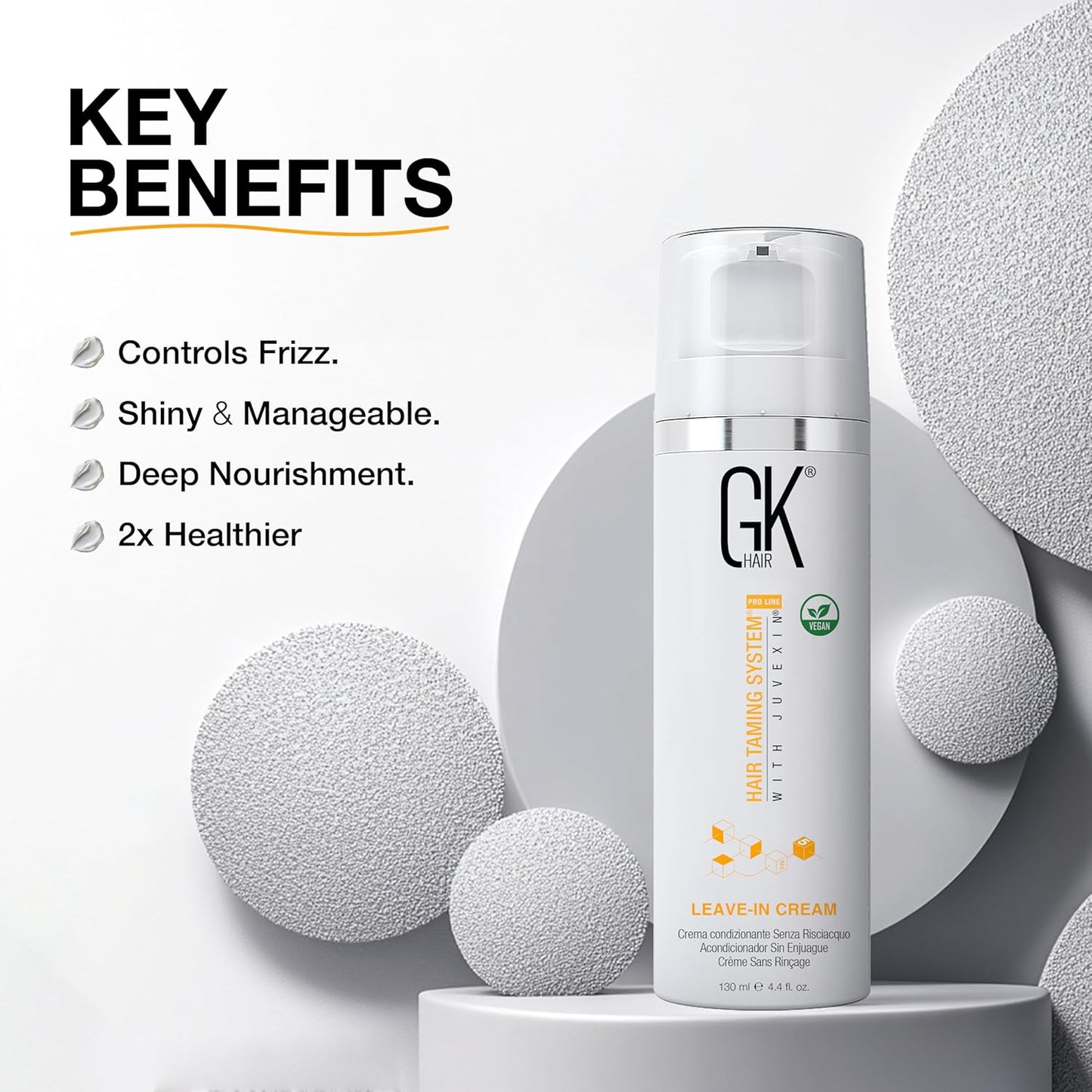 GK HAIR Vegan leave in conditioner for curly hair (4.4 Fl Oz/130ml) Conditioning Hydrating Smoothing Moisturizing & Frizz Control For Dry Damaged Hair Taming before Swimming or Exercise