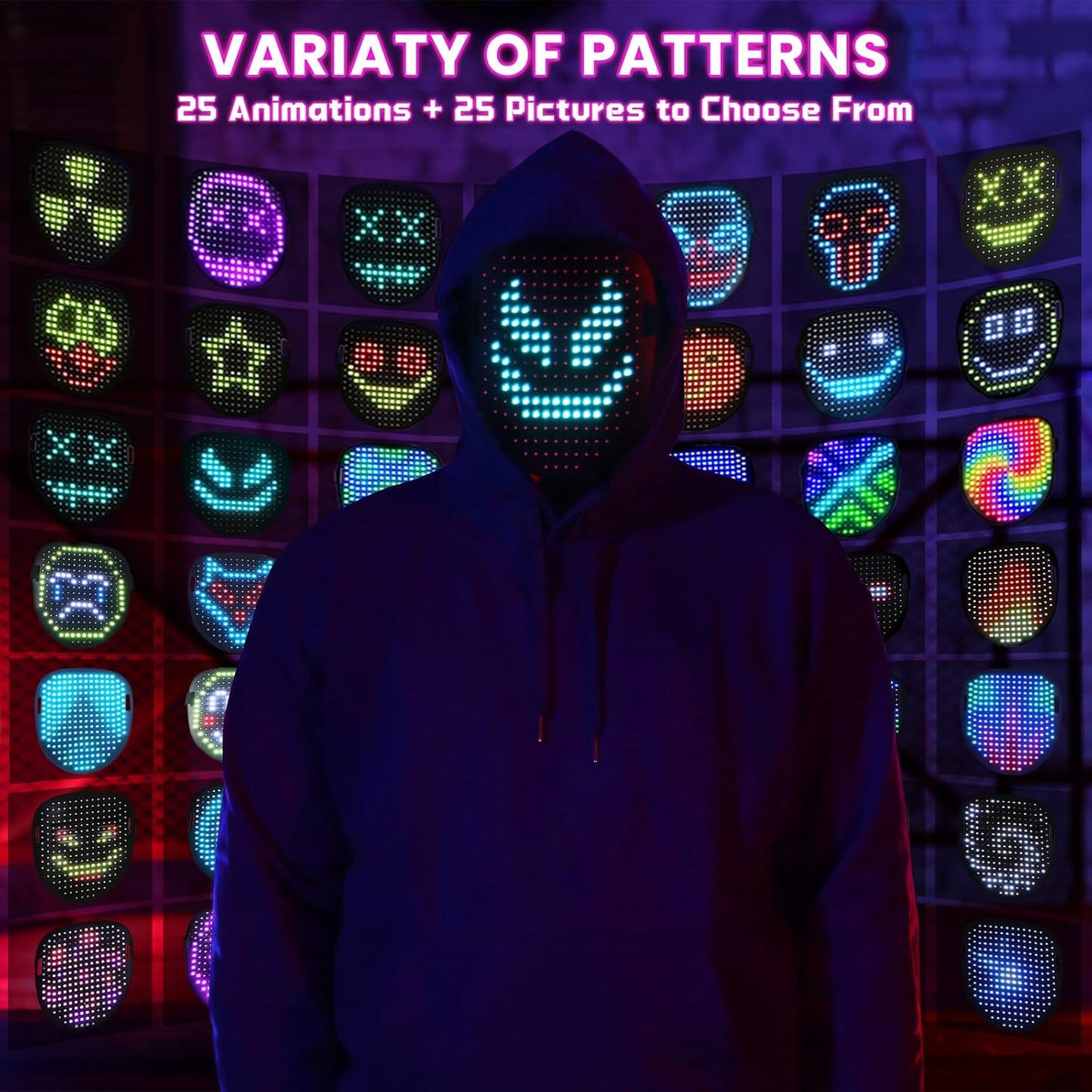 Led Mask Halloween Costume for Kids Adults, Face Transforming Light up Mask with Gesture Sensing, Cool Toys Great Gift for Birthday Costume Party Christmas