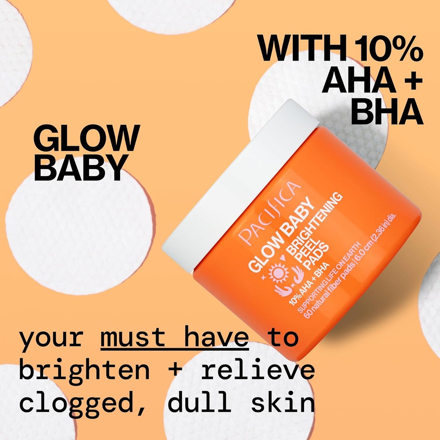 Pacifica Glow Baby Brightening Peel Pads 10% AHA + BHA Exfoliating Face Pads for Glowing Skin Resurfacing Glycolic Acid & Salicylic Acid Pad to Smooth Texture & Minimize Pores Fragrance Free 60 Count
