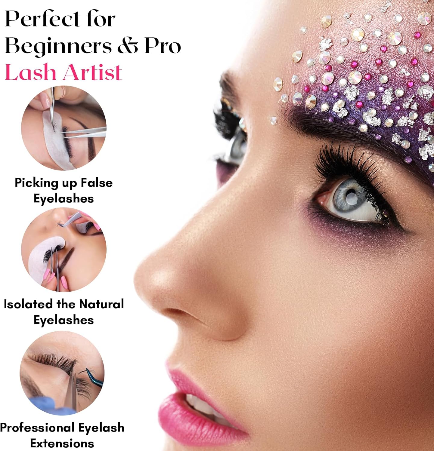 Fiber Tip Tweezers for Lash Extensions Professional Eyelash Extension Tweezer, Fiber Grip Curved Lash Fan Making Tweezers for Volume lashes Extensions (Rainbow, 1Pc)