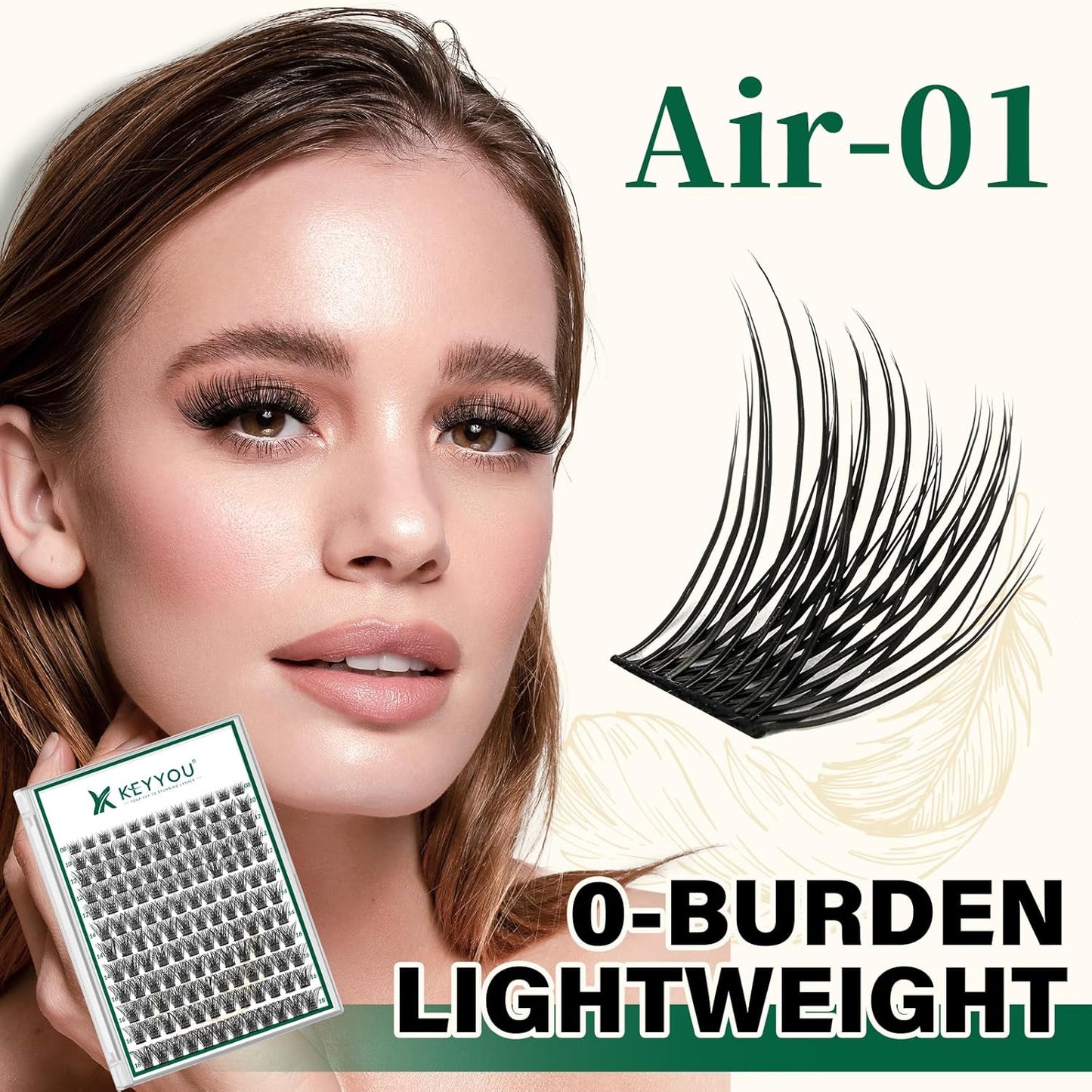 Lash Clusters 144pcs Individual Lashes D Curl 10mm Eyelash Clusters KEYYOU Air Touch Cluster Lashes Super Lightweight Soft Wispy Comfortable Easy DIY at Home(Air01-D-14mm)