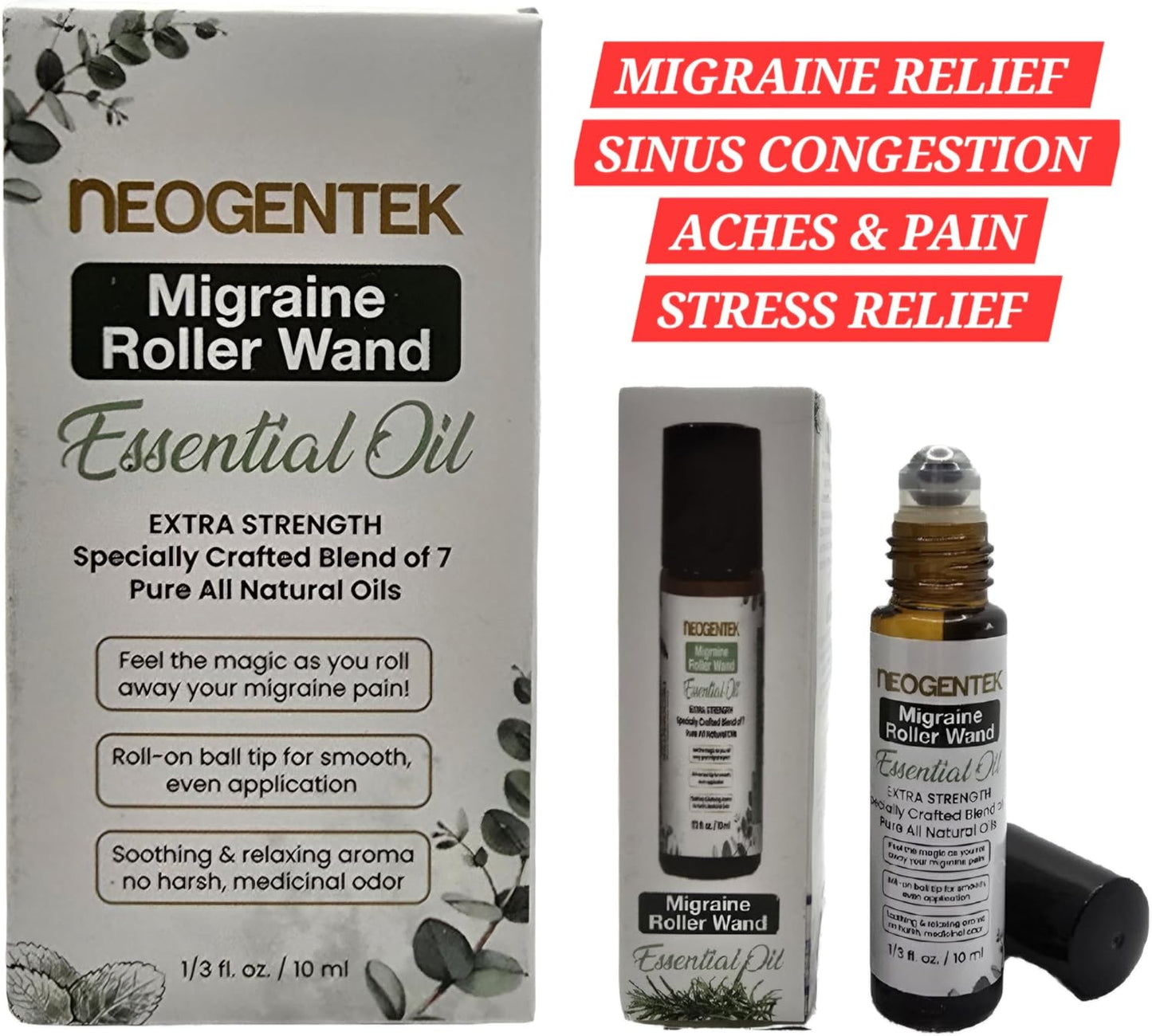 Migraine Essentail Oil Roller | Crafted Blend of 7 Powerful Essential Oils | Headache, Migraine Relief, Sinus/Made in USA 0.33 OZ 10 ML