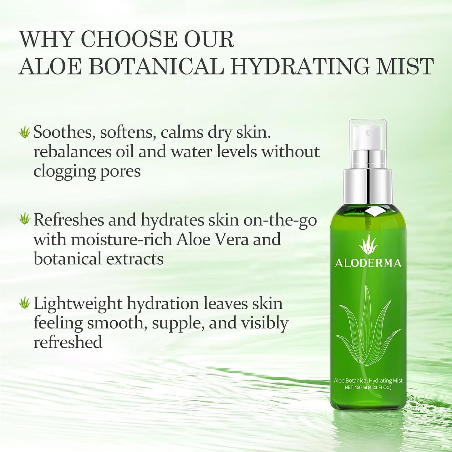 Aloderma Aloe Botanical Hydrating Mist Made with 82% Organic Aloe Vera - Soothing, Moisturizing, Lightweight Facial Spray with Panthenol - Refreshes, Invigorates Skin Throughout the Day, 120ml/4.23Oz