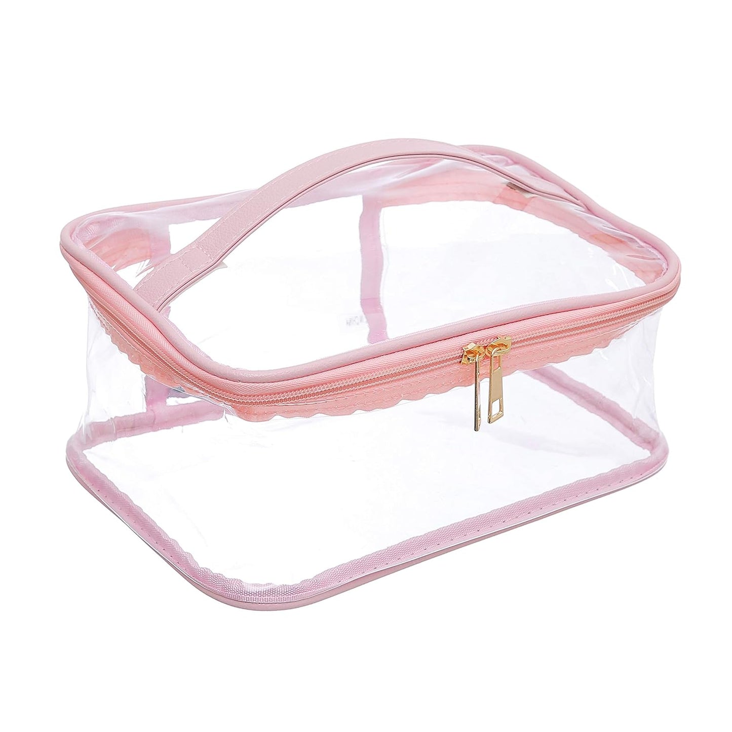 Large Cosmetic Bag for Women / Clear, See-Through Makeup, Hair & Nail Accessories Pouch for Travel or Home / Transparent PVC Plastic Organizer, Spacious Interior, Handle & Double Zippers (Blush)