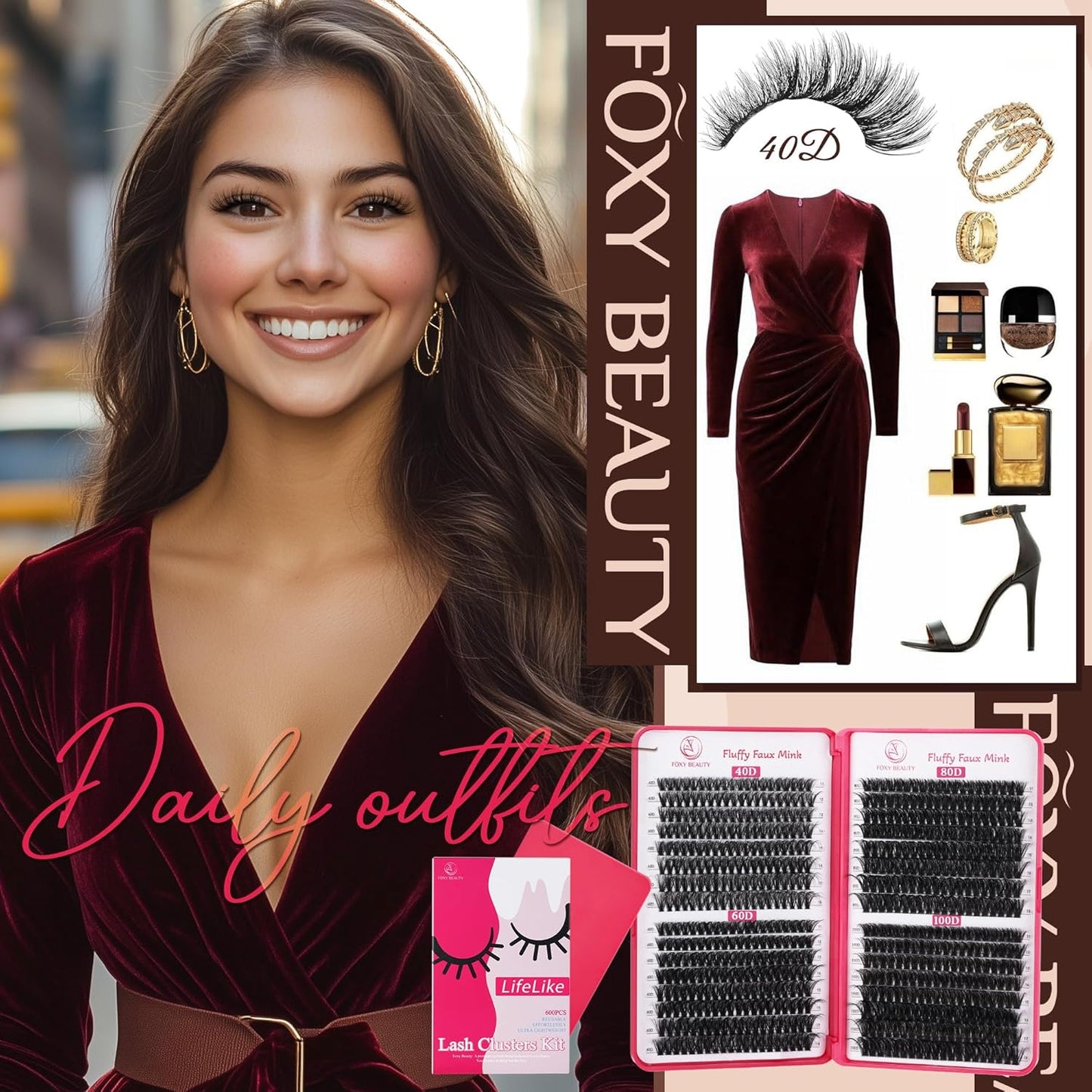 Lash Clusters 640PCS - Natural Fluffy Lash Clusters 40D+60D+80D+100D Fluffy Wispy Lash Clusters D Curl Lash Extension 11-18MM Individual Lash Clusters Cluster Eyelash Extensions for Beginners