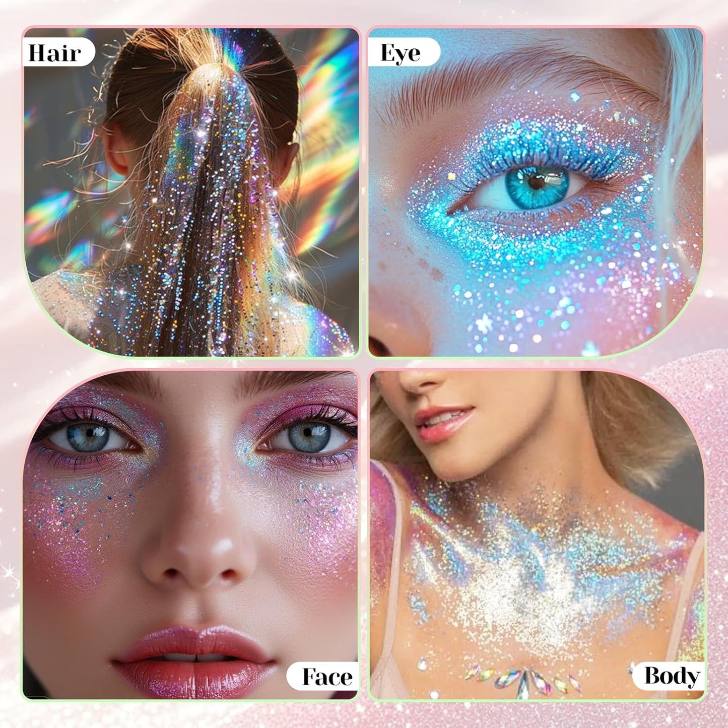 DAGEDAl Roll-on Body Glitter,Holographic Eye Face Hair Glitter Gel for Festival Outfit Mermaid Accessories,Chameleon Color Body Shimmer Makeup Rave Outfits Accessories for Women 50ml(Sparkling Pink)