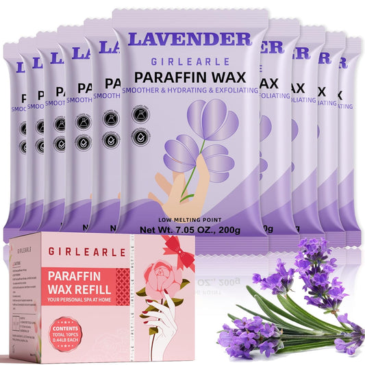 Paraffin Wax Refills 10 Packs for Paraffin Wax Bath Machine - for Dry Cracked Skin on Hands, Feet, Elbows - Moisturizing Hydration to Relieve Stiff Muscles & Joints (Lavender)