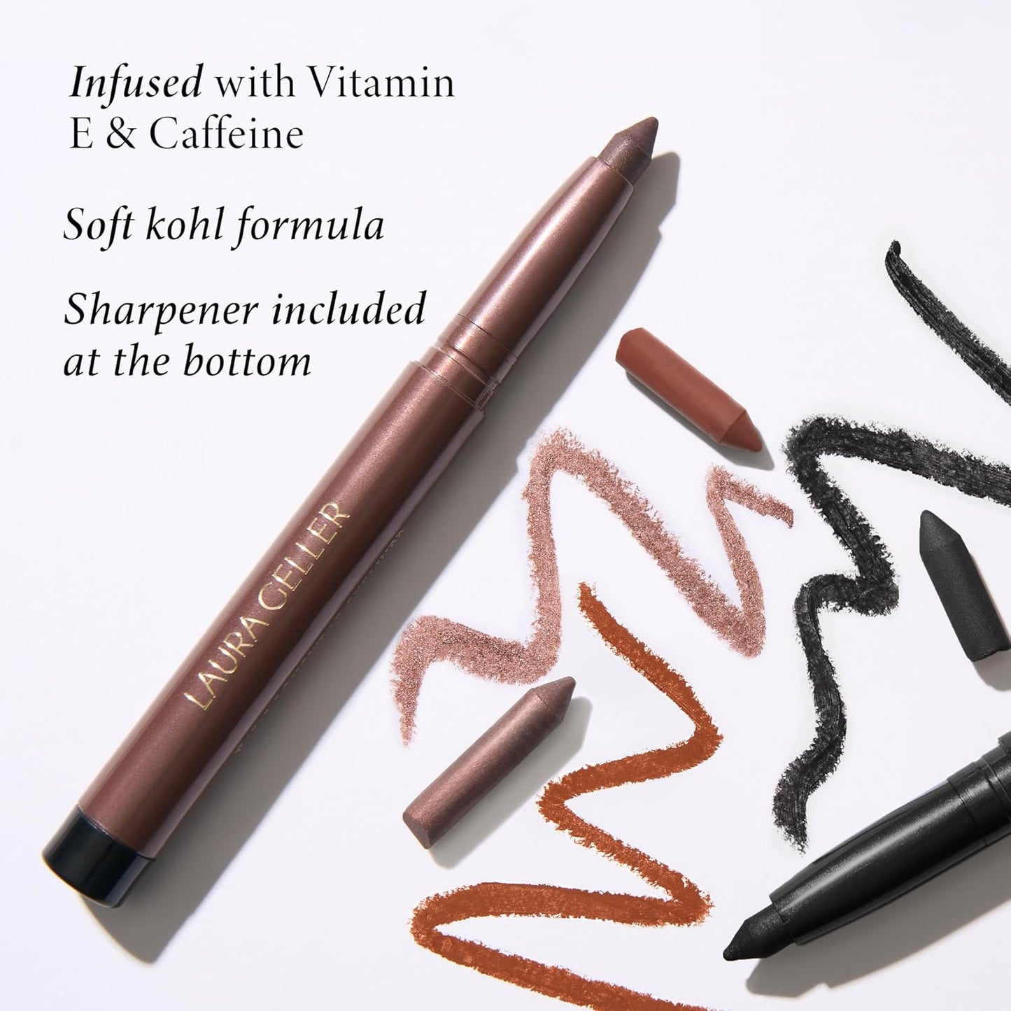 LAURA GELLER NEW YORK Kajal Longwear Kohl Eyeliner Pencil Duo - Dark Brown & Smoky Amethyst - Caffeine and Vitamin E - Smooth & Blendable Liner - Built-In Sharpener