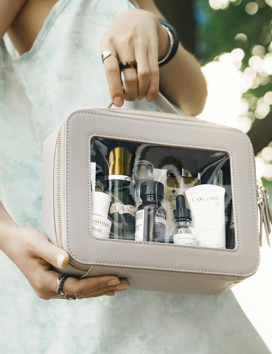 Popvibe Clear Makeup Bag Travel Cosmetic Case Transparent Toiletry Bag with Zipper, Portable Make Up Organizer Traveling Compact Car Bag for Essentials