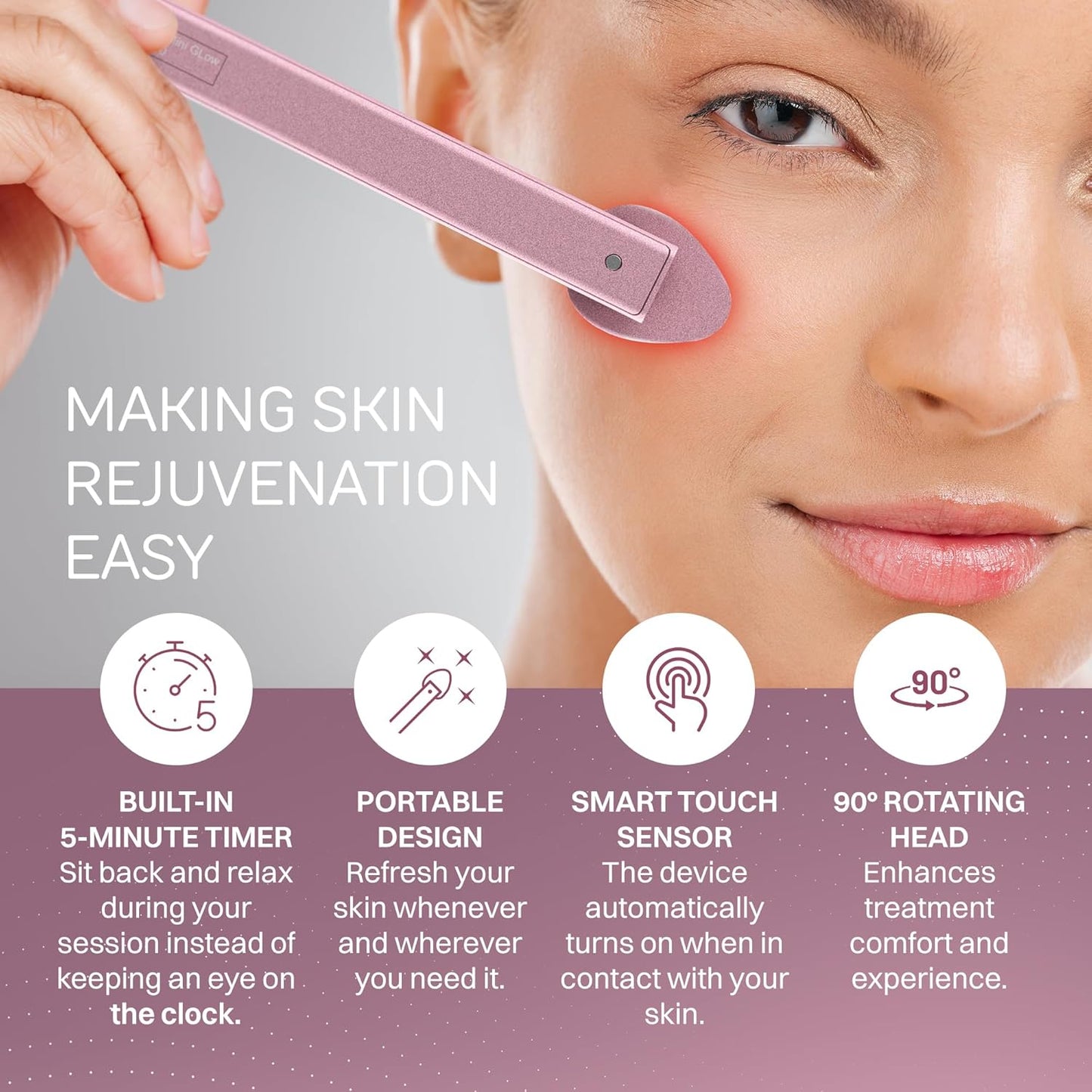 Mini Glow Pro 5-in-1 LED Face Wand – Skin Lifting, Toning & Firming Facial Massager with EMS, Microcurrent, Red & Blue Light – at Home Neck Contouring Beauty Device & Sculpting Tool