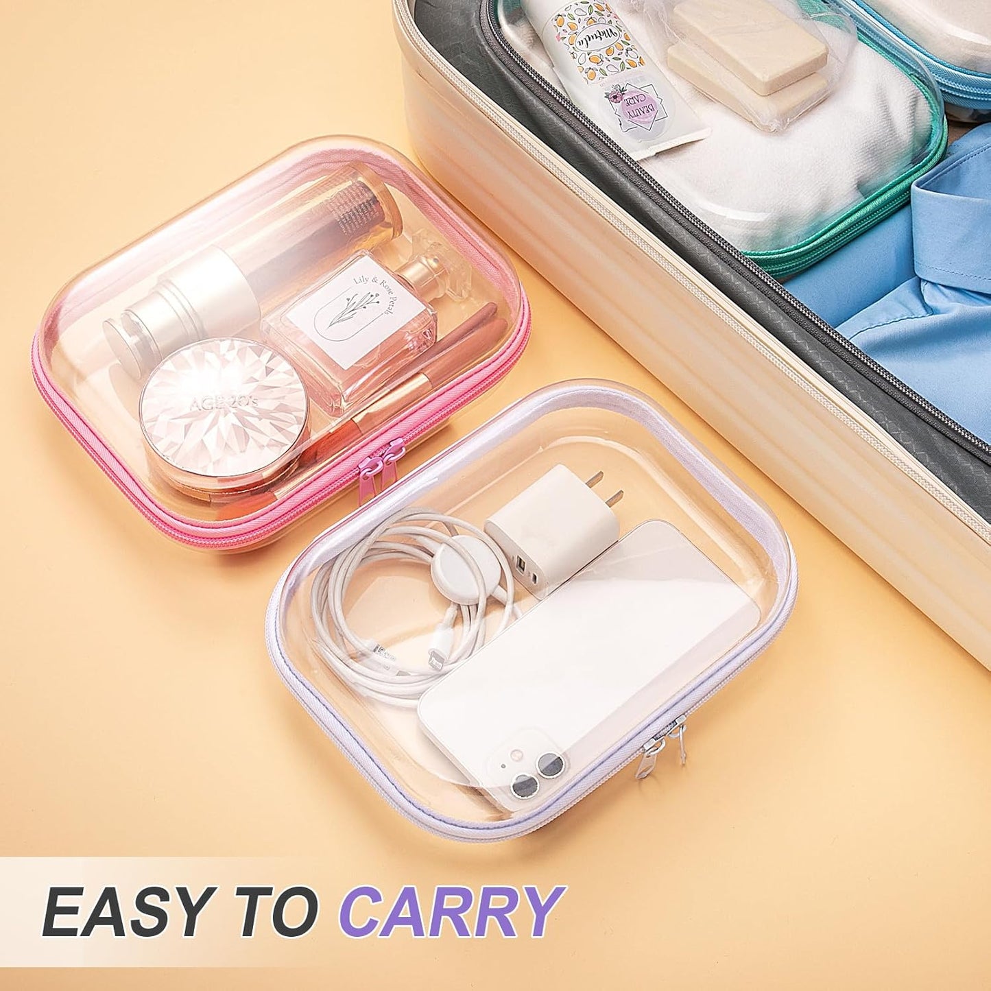 Sanwuta 6 Pcs Clear Hard Zipper Case Pencil Pouches Hard Plastic Zipper Pouches Makeup Bag Transparent Cases for Snacks Plastic Storage Organizer Box for Travel(Assorted Color,7.87 x 5.9 x 2 Inch)