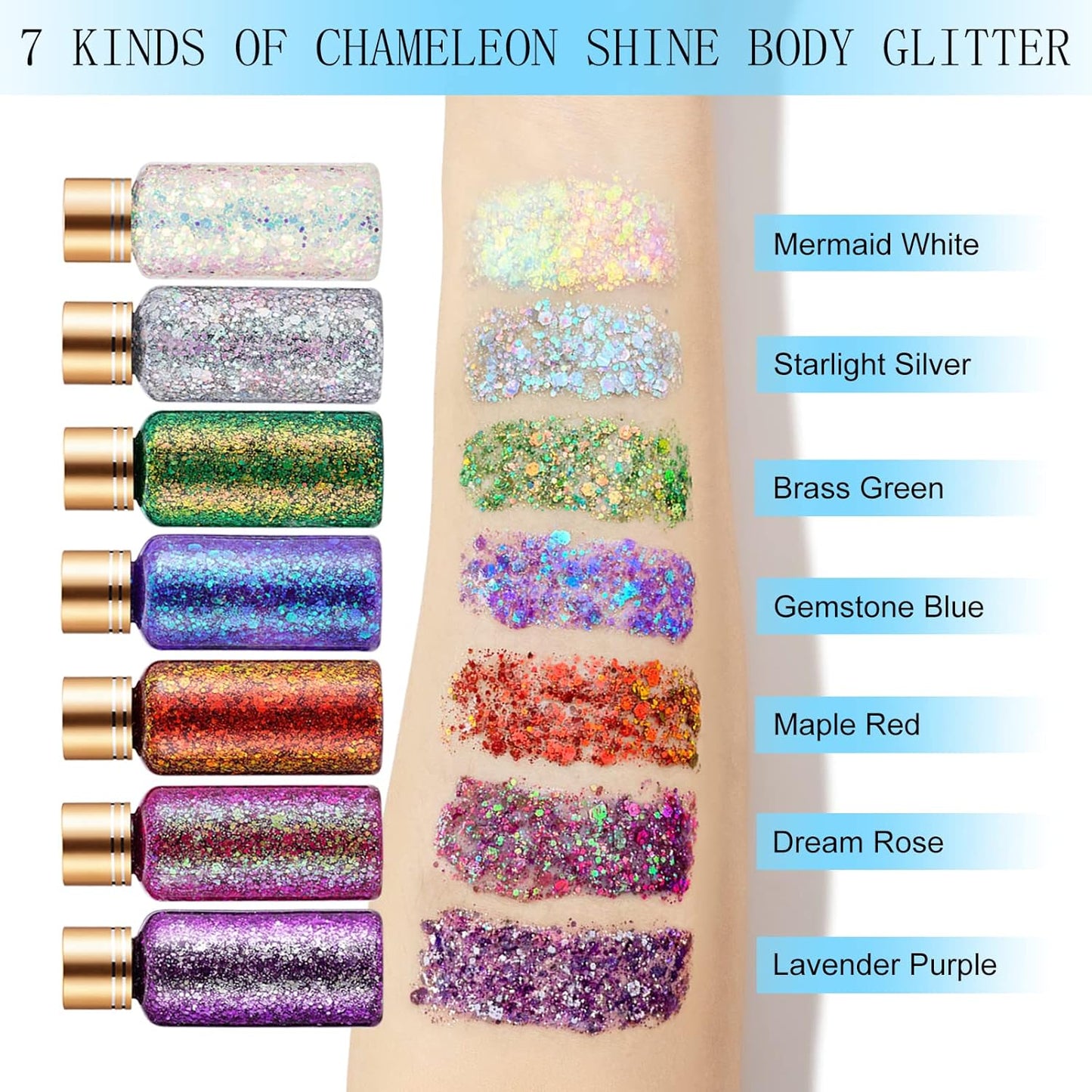 Clear White Face Body Hair Glitter Gel for Women Kids, Changes Color with The Angle and Light, Holographic Mermaid Sequin Sparkling Paint Makeup for Halloween Festival Rave Accessories, 1oz