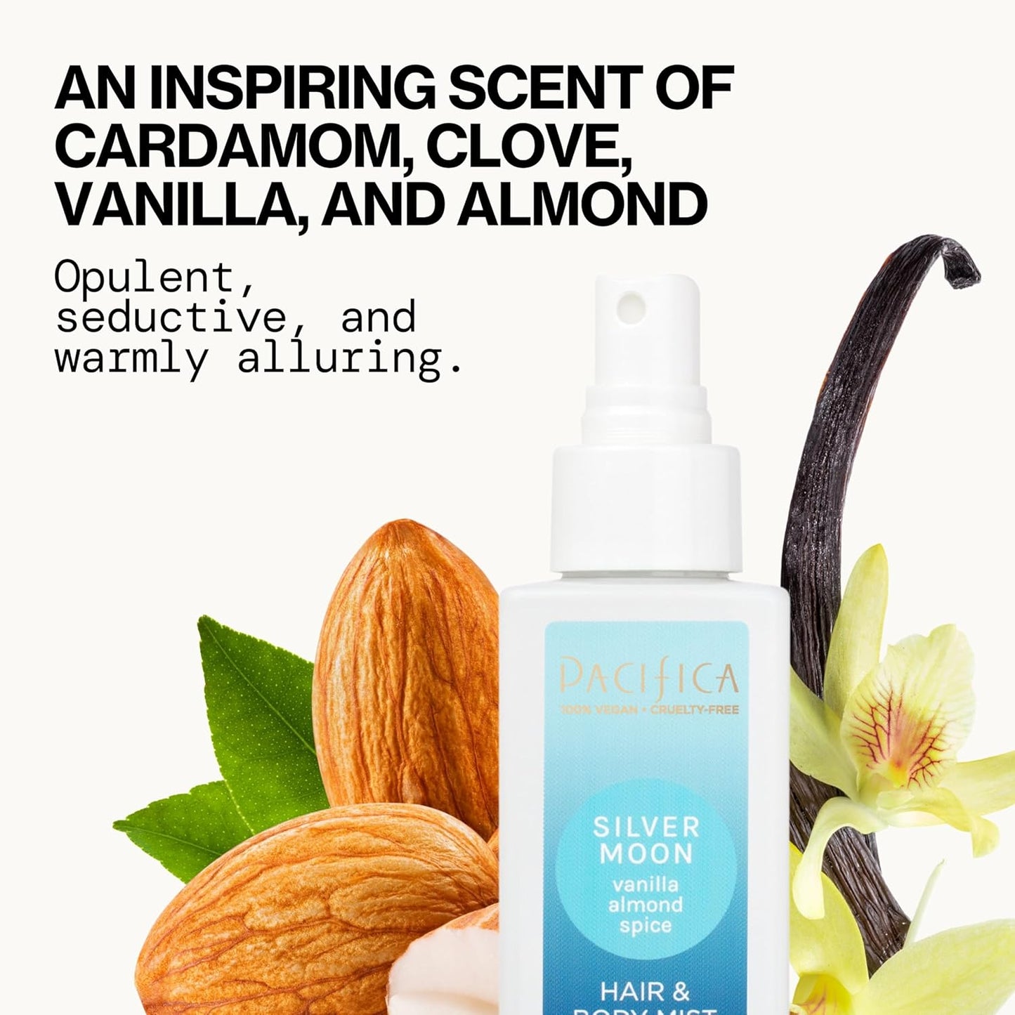 Pacifica Hair Perfume & Body Fragrance Spray Mist - Silver Moon with Vanilla, Almond & Spice – Alcohol-Free, Vegan & Cruelty-Free, 6.5 oz