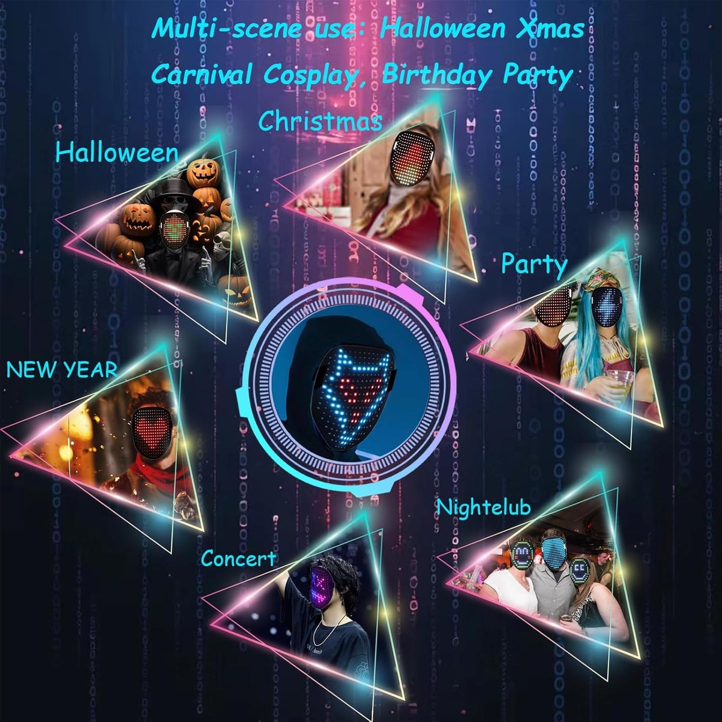 Led Mask Lighted Up Mask - Led Masks with Gesture Sensing Costume for Halloween Costume Cosplay Party Cool Gifts