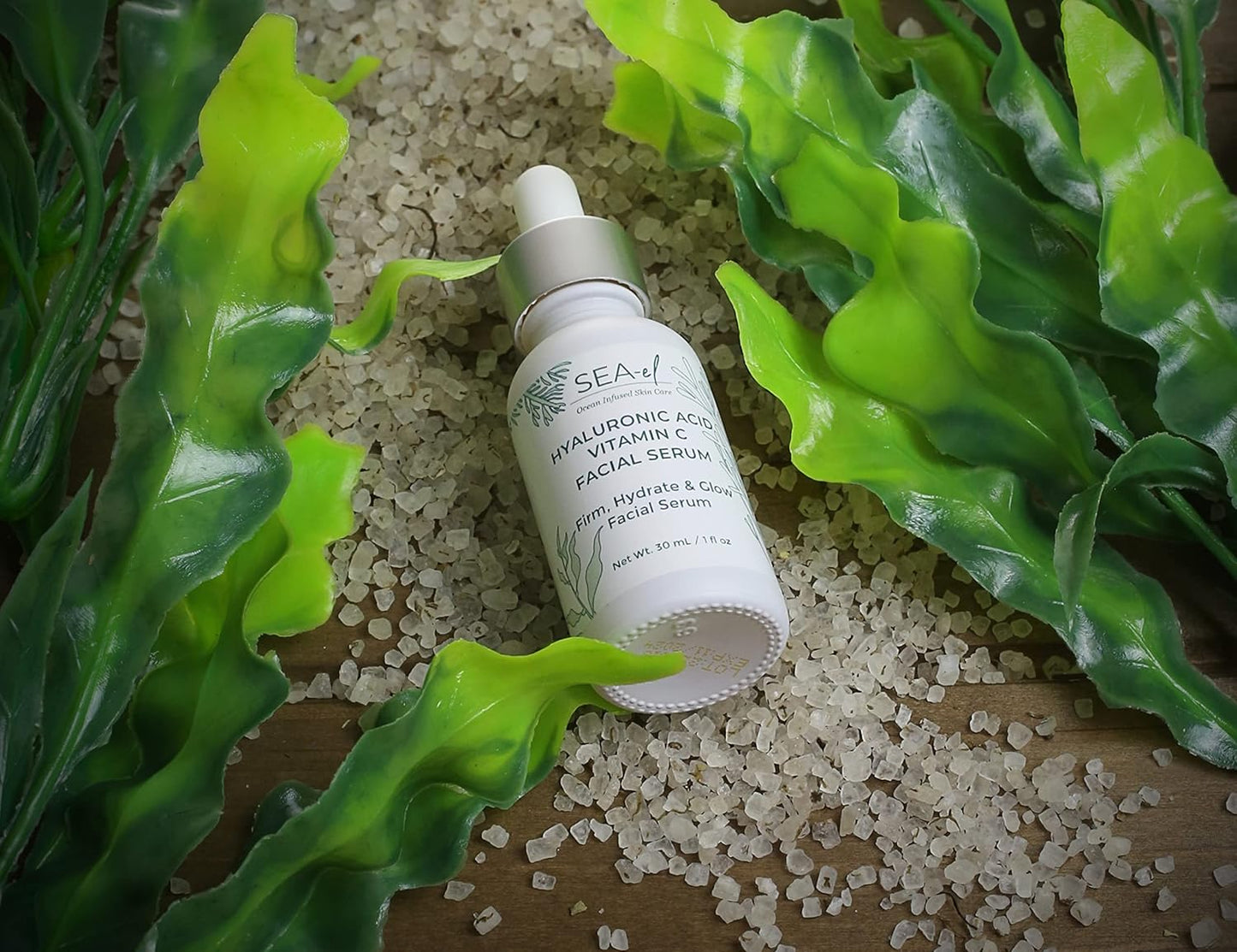 Sea-el Hyaluronic Acid & Vitamin C Facial Serum Drops Firming Hydration & Glow Anti Aging Face Moisturizer - Daily Wrinkle Diminishing Skin Care for Women & Men, Vegan - 1 Fl Oz