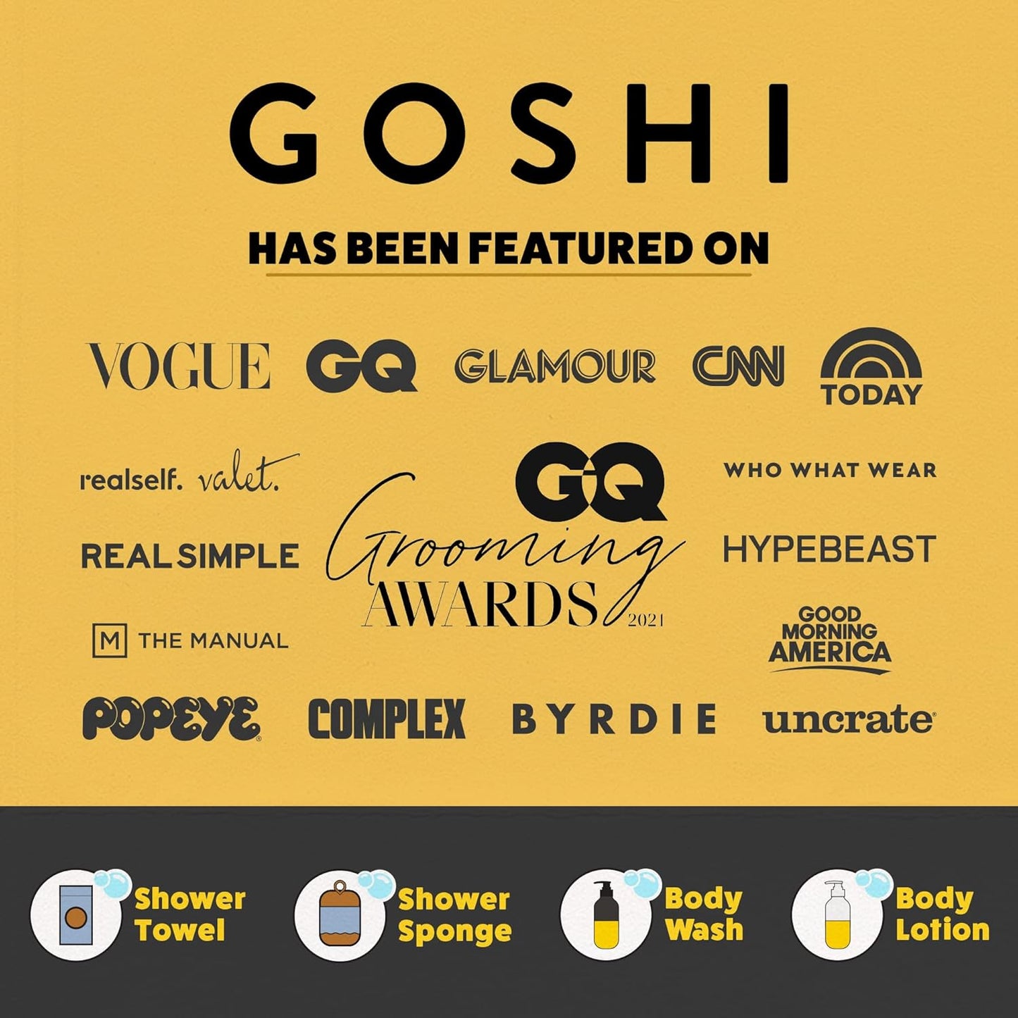 GOSHI Exfoliating Shower Sponge - Rip-Resistant, Rapid-Drying Exfoliating Bath Sponge for All Skin Types - Marigold Yellow - Made in Japan