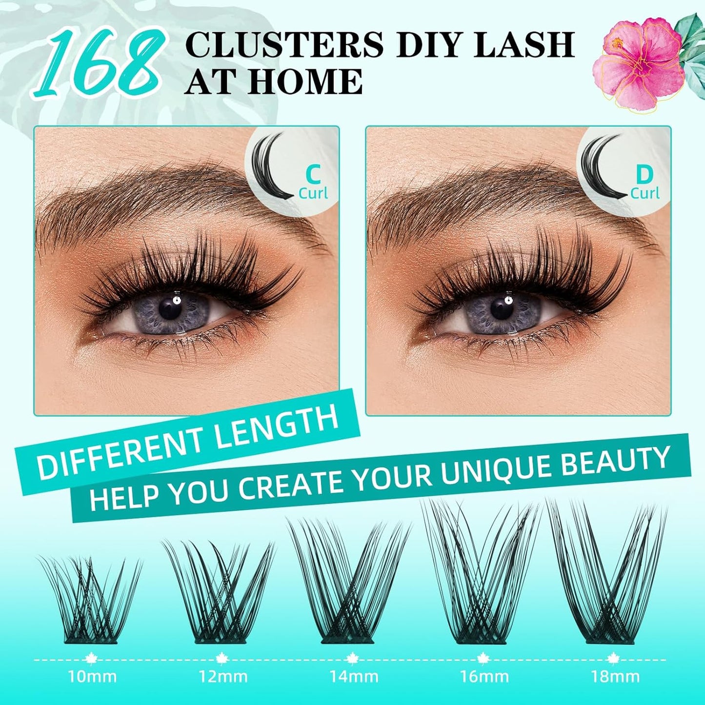 Lash Clusters Wet Look 168Pcs Eyelash Cluster Ultra-Thin Lash Band Eyelashes Extensions Spiky Anime Wide Span Lashes(Hollyhock,D-16mm)